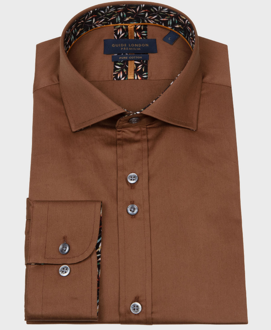 Guide London LS77005 Plain Shirt Brown