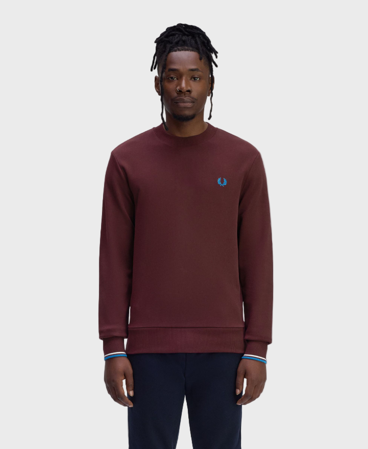 Fred Perry M7535 Crew Neck Sweatshirt - Z63 Oxblood/Ecru – Vault Fred Perry M7535 Crew Neck Sweatshirt - Z63 Oxblood/Ecru – Vault