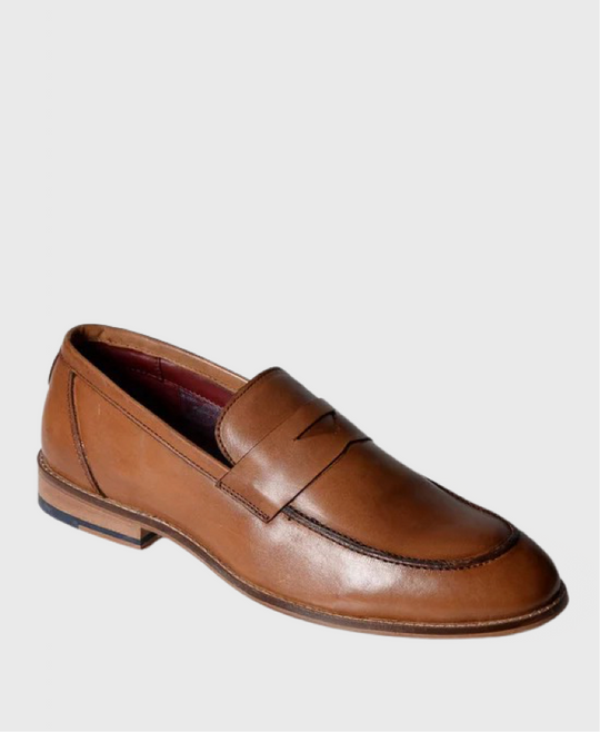 Marc Darcy Jasper Penny Loafer Shoe Tan Leather