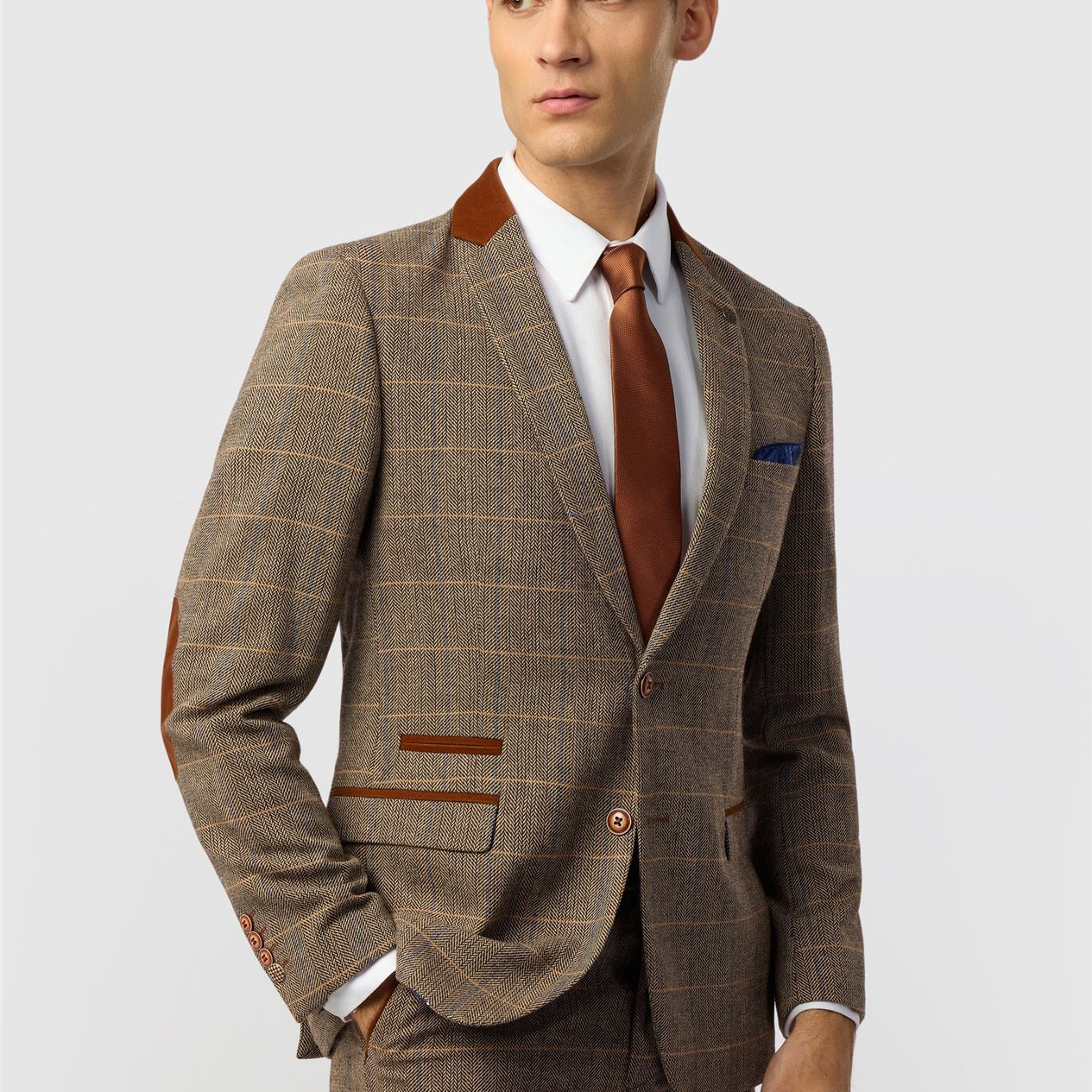 Marc Darcy DX7 Tweed Check Blazer - Tan