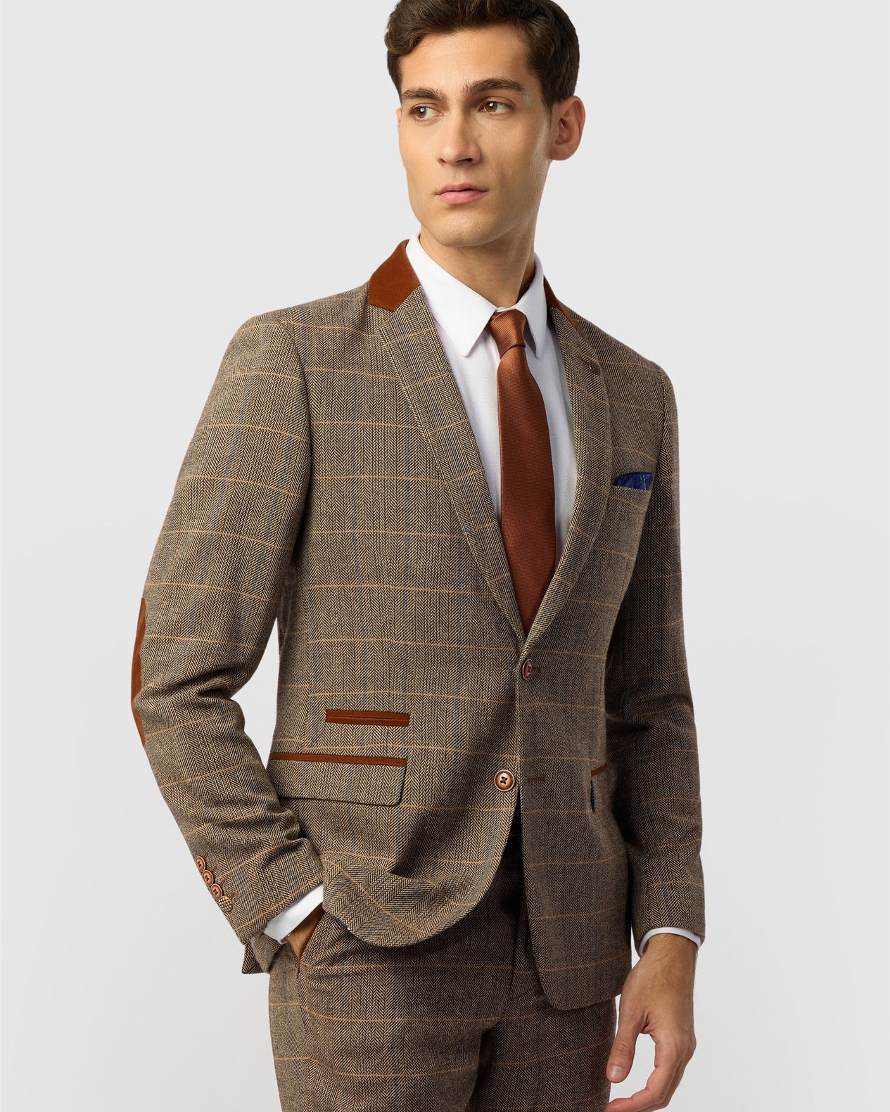 Marc Darcy DX7 Tweed Check Blazer - Tan