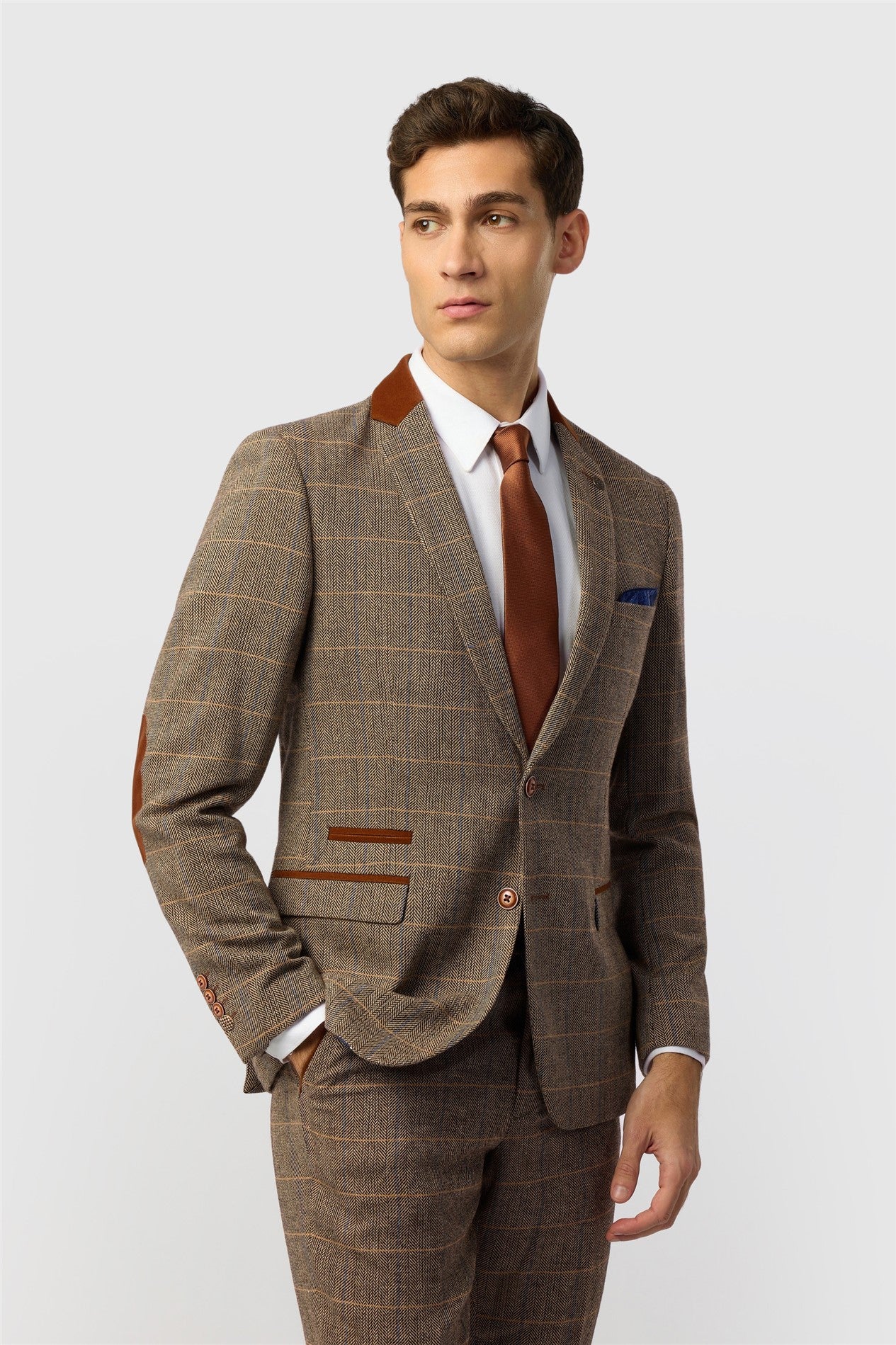 Marc Darcy DX7 Tweed Check Blazer - Tan