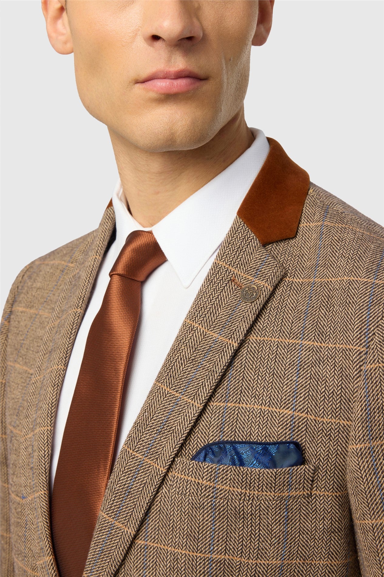 Marc Darcy DX7 Tweed Check Blazer - Tan