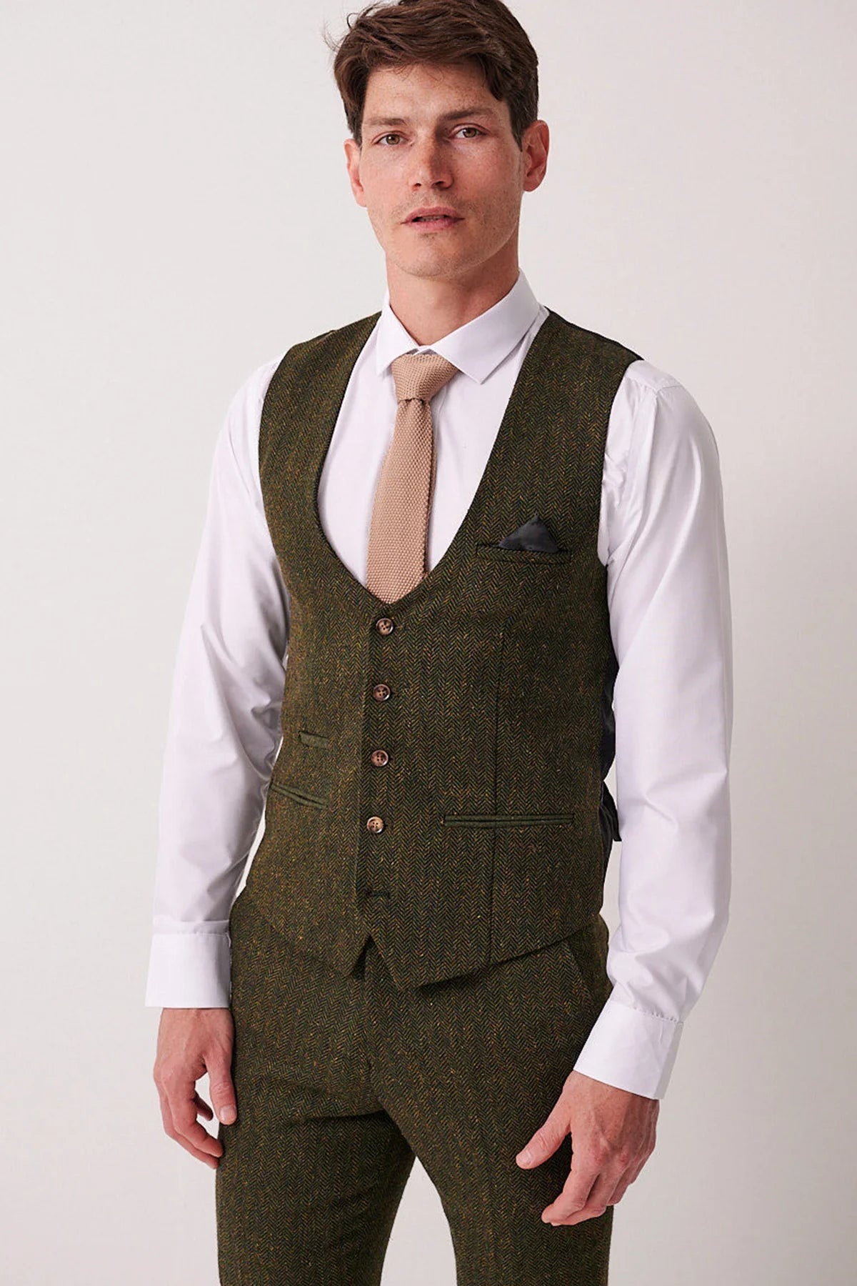 Marc Darcy Dean Tweed Waistcoat - Olive