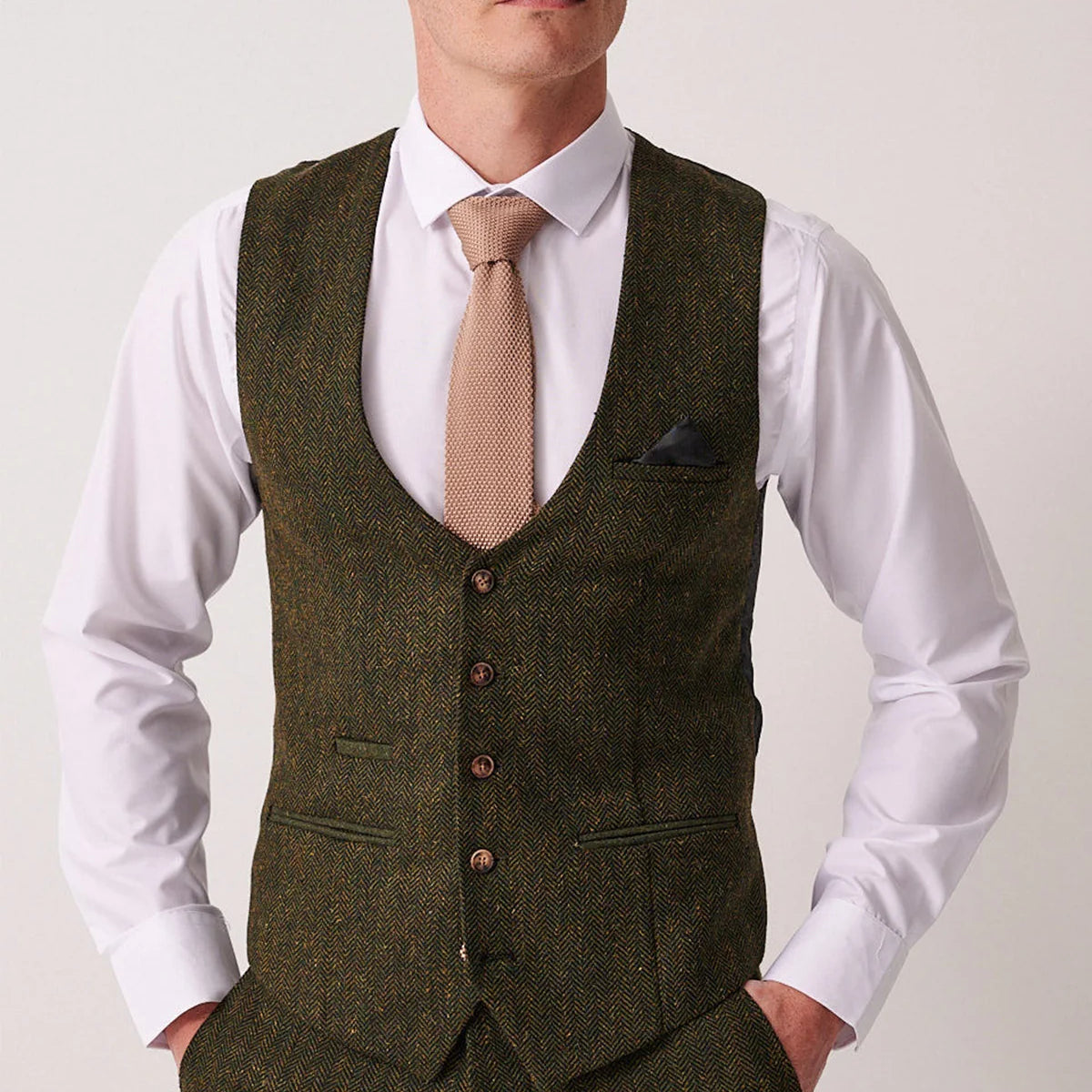 Marc Darcy Dean Tweed Waistcoat - Olive