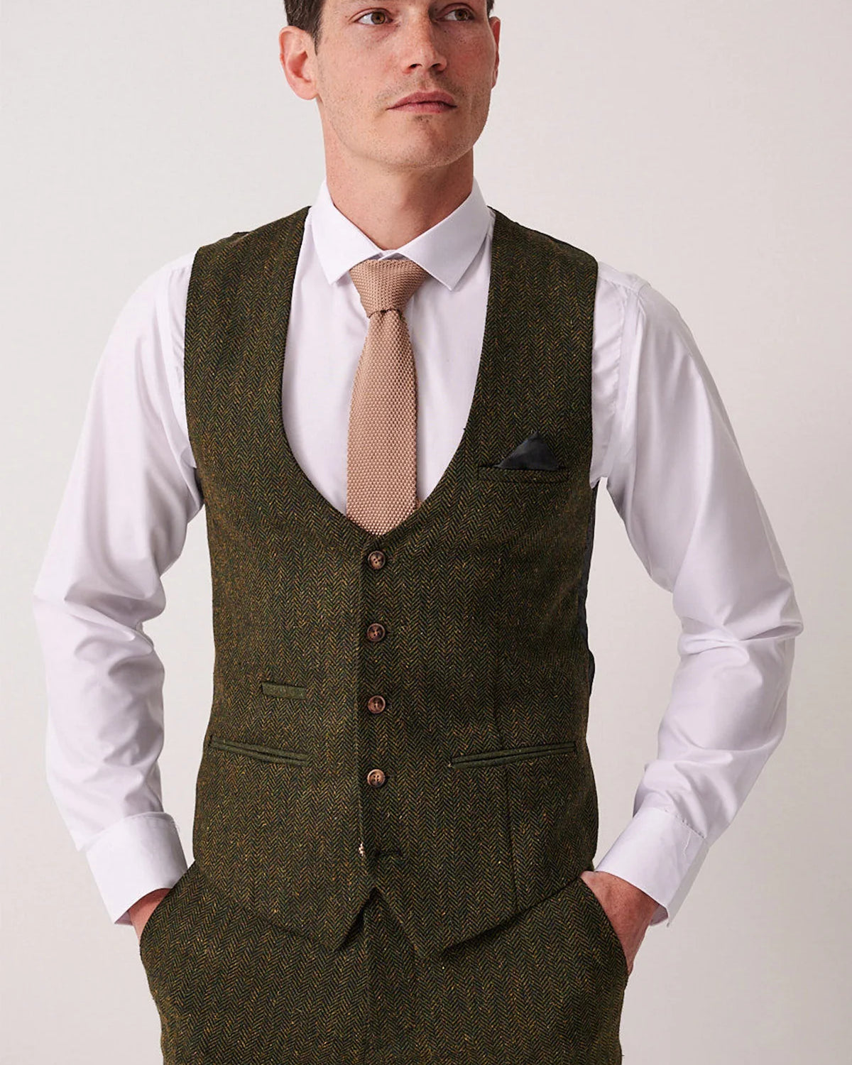 Marc Darcy Dean Tweed Waistcoat - Olive