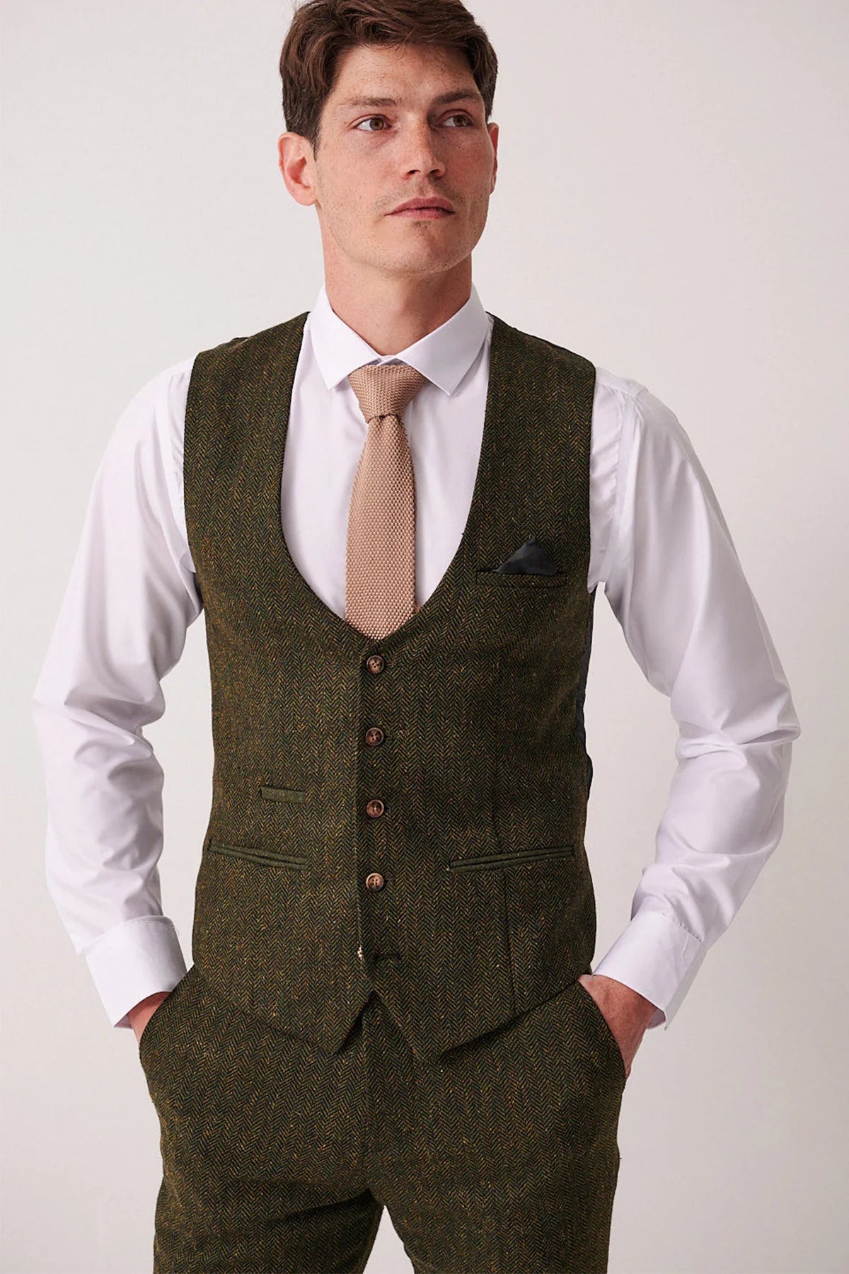 Marc Darcy Dean Tweed Waistcoat - Olive