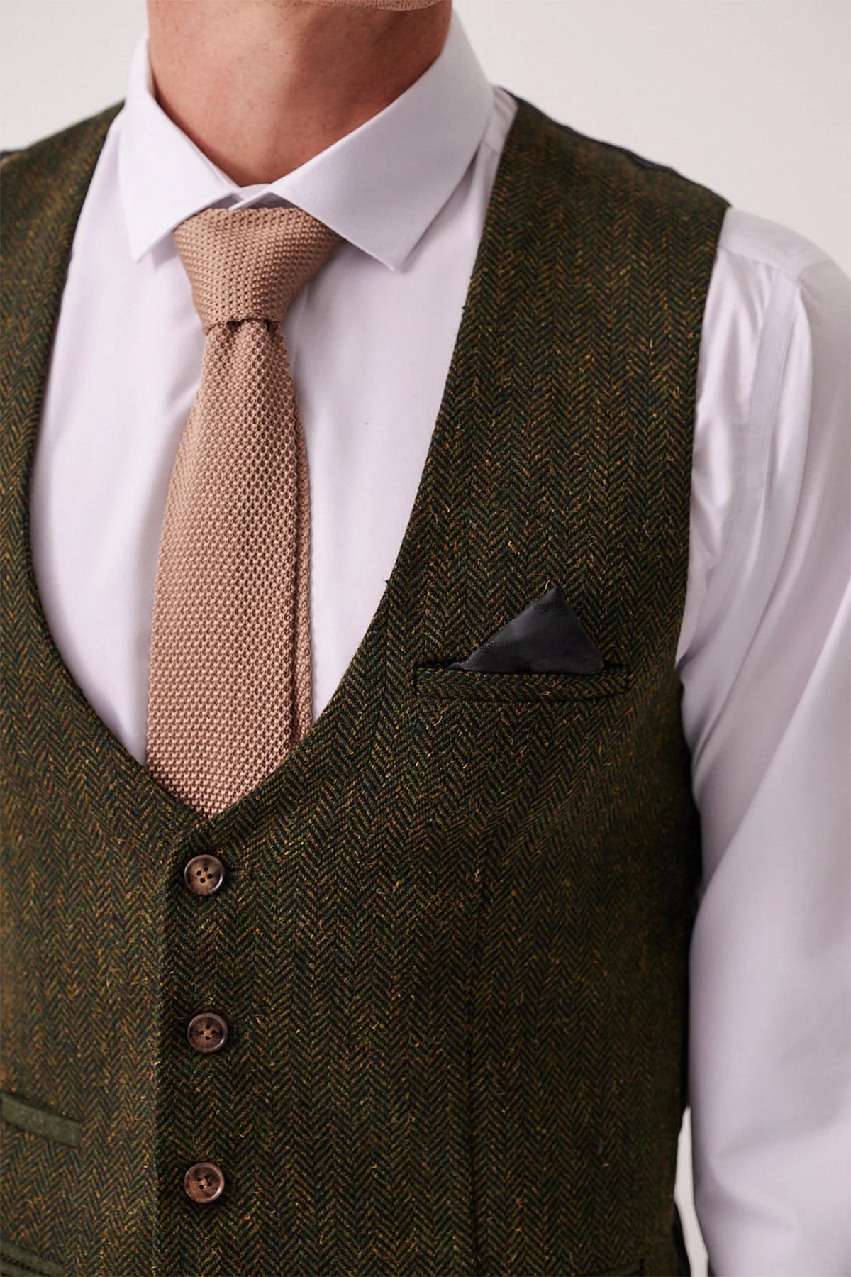 Marc Darcy Dean Tweed Waistcoat - Olive