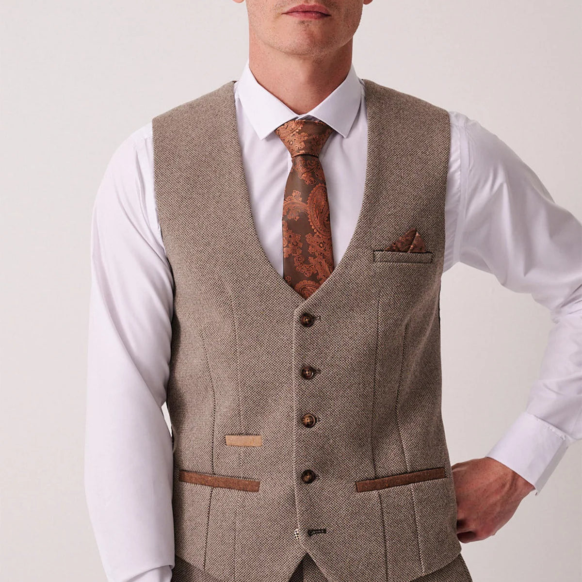 Marc Darcy Hayden Tweed Waistcoat - Tan