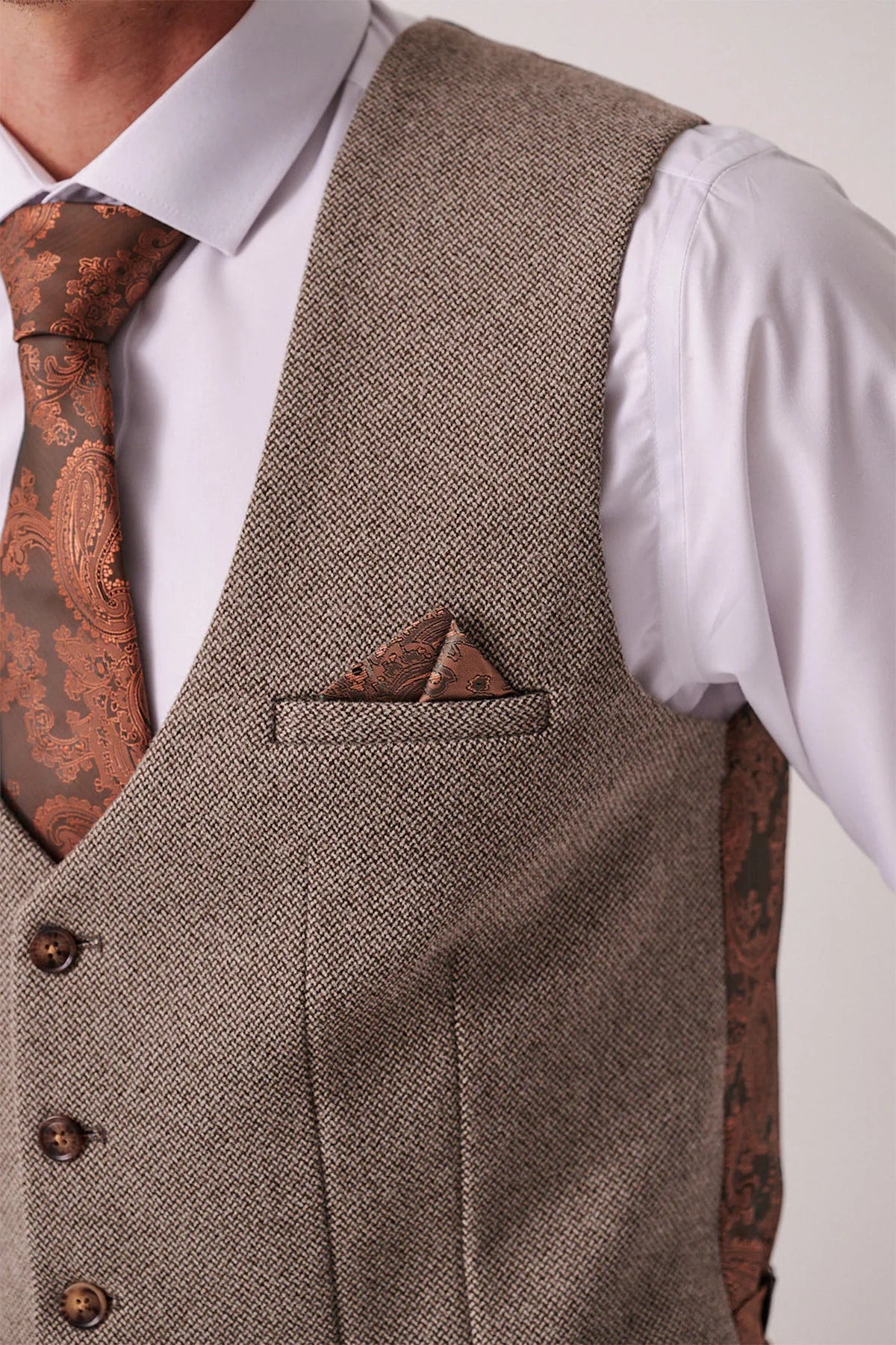 Marc Darcy Hayden Tweed Waistcoat - Tan