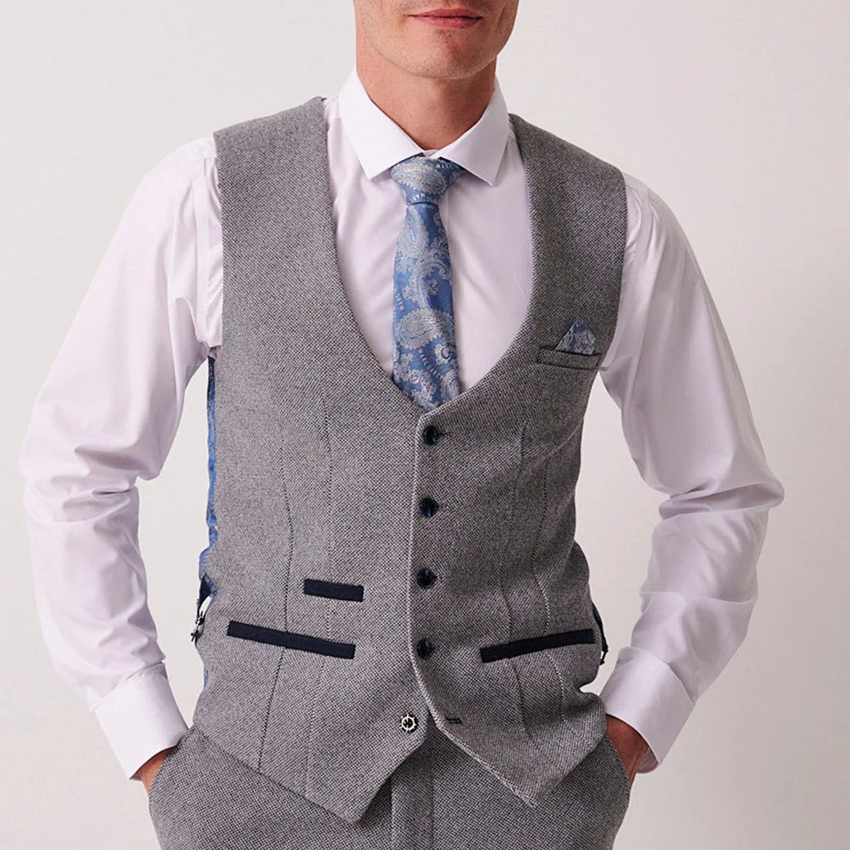 Marc Darcy Hayden Tweed Waistcoat - Silver
