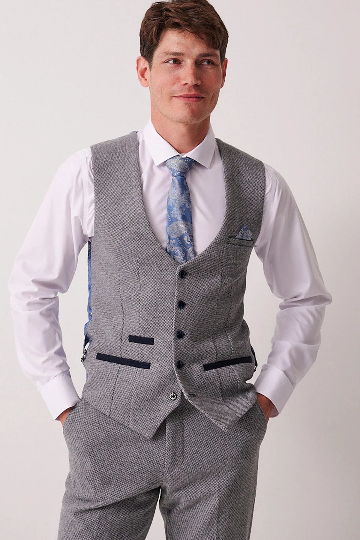 Marc Darcy Hayden Tweed Waistcoat - Silver