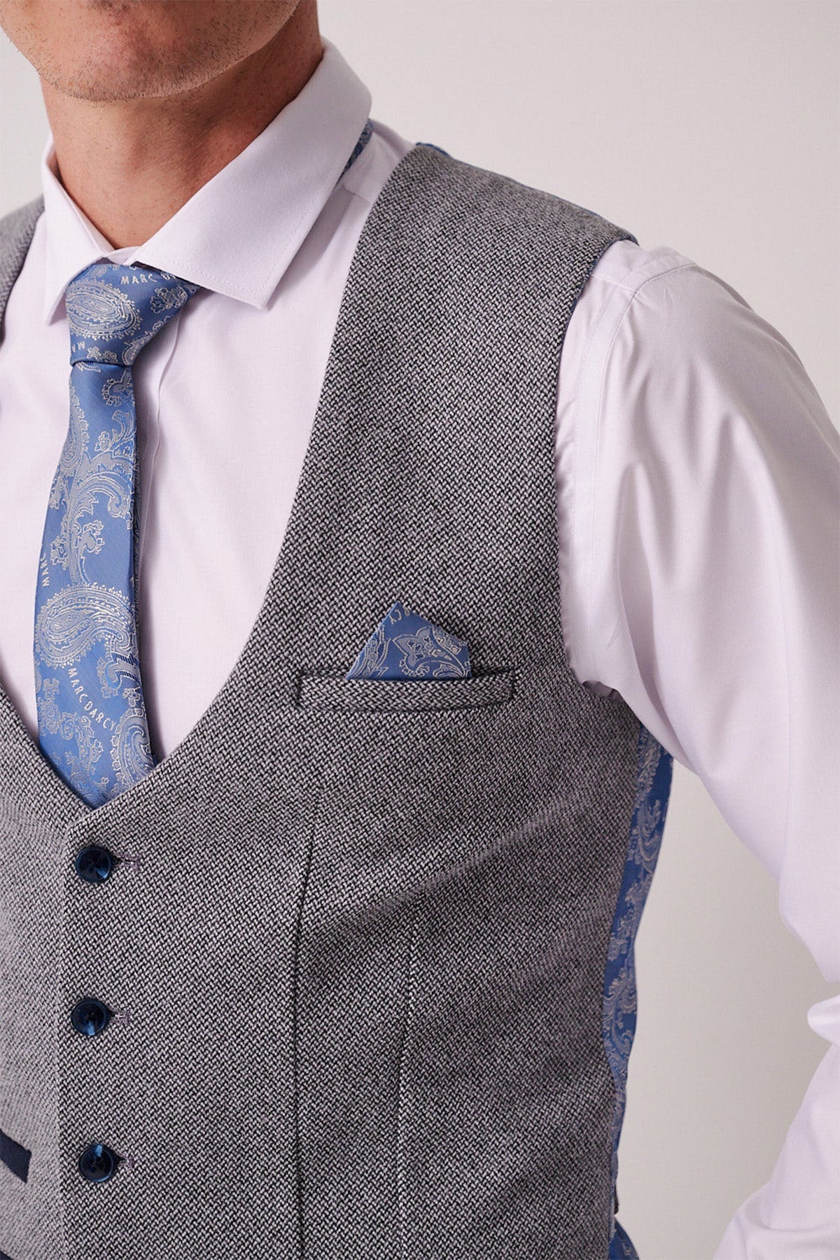 Marc Darcy Hayden Tweed Waistcoat - Silver