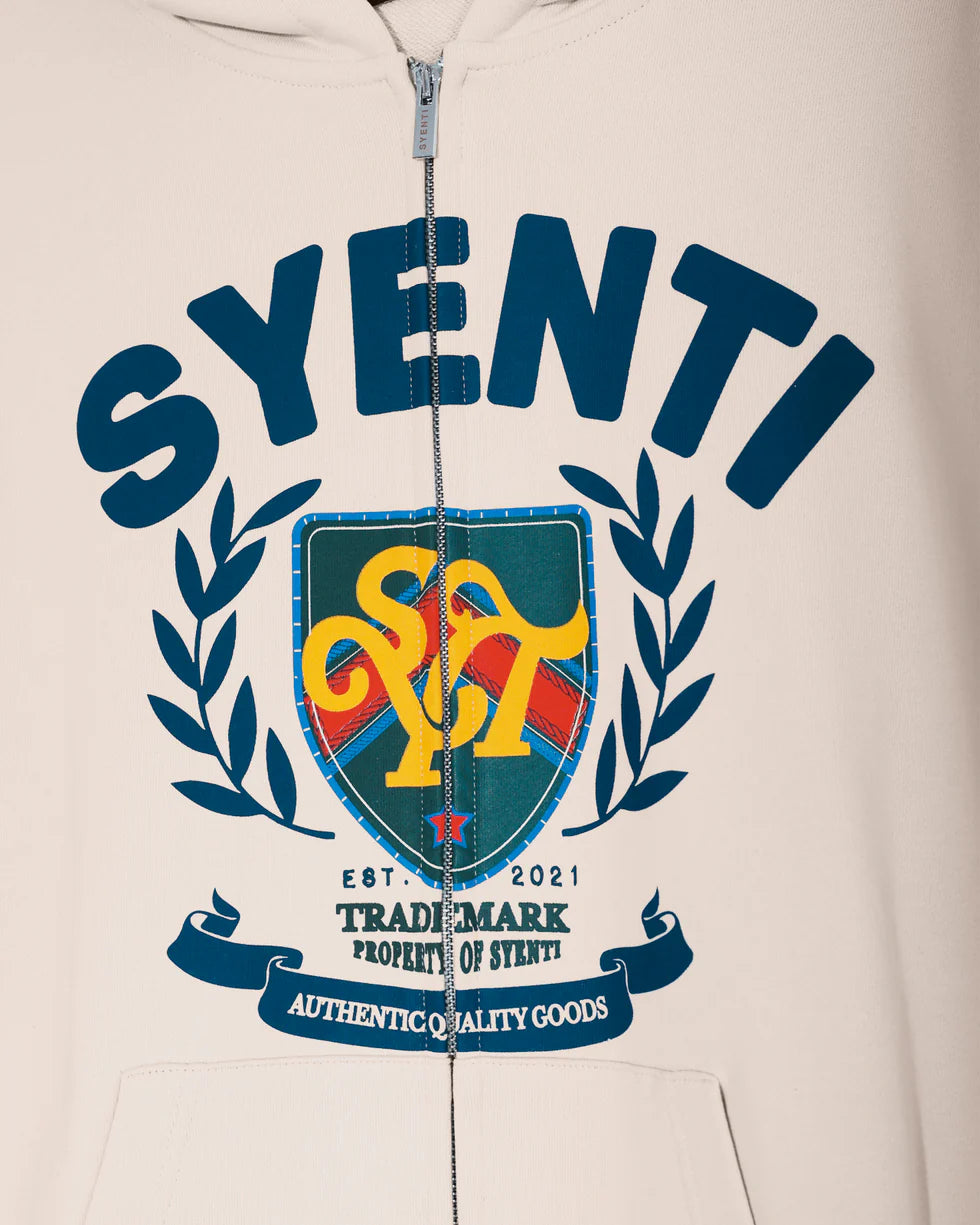 Syenti Crest Zip Thru Hoodie Light Stone
