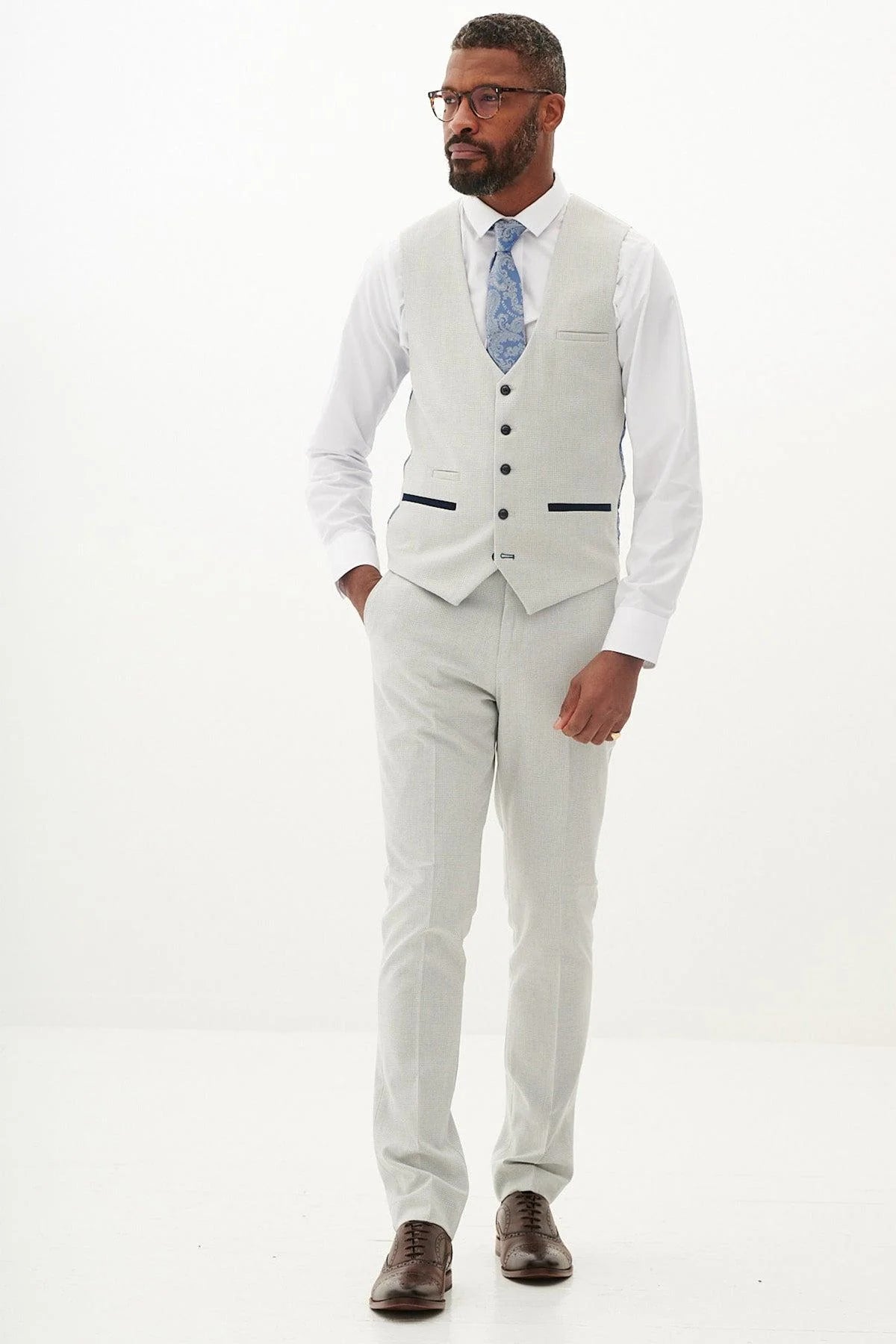 Marc Darcy Bromley Single Breasted Waistcoat - Stone Check