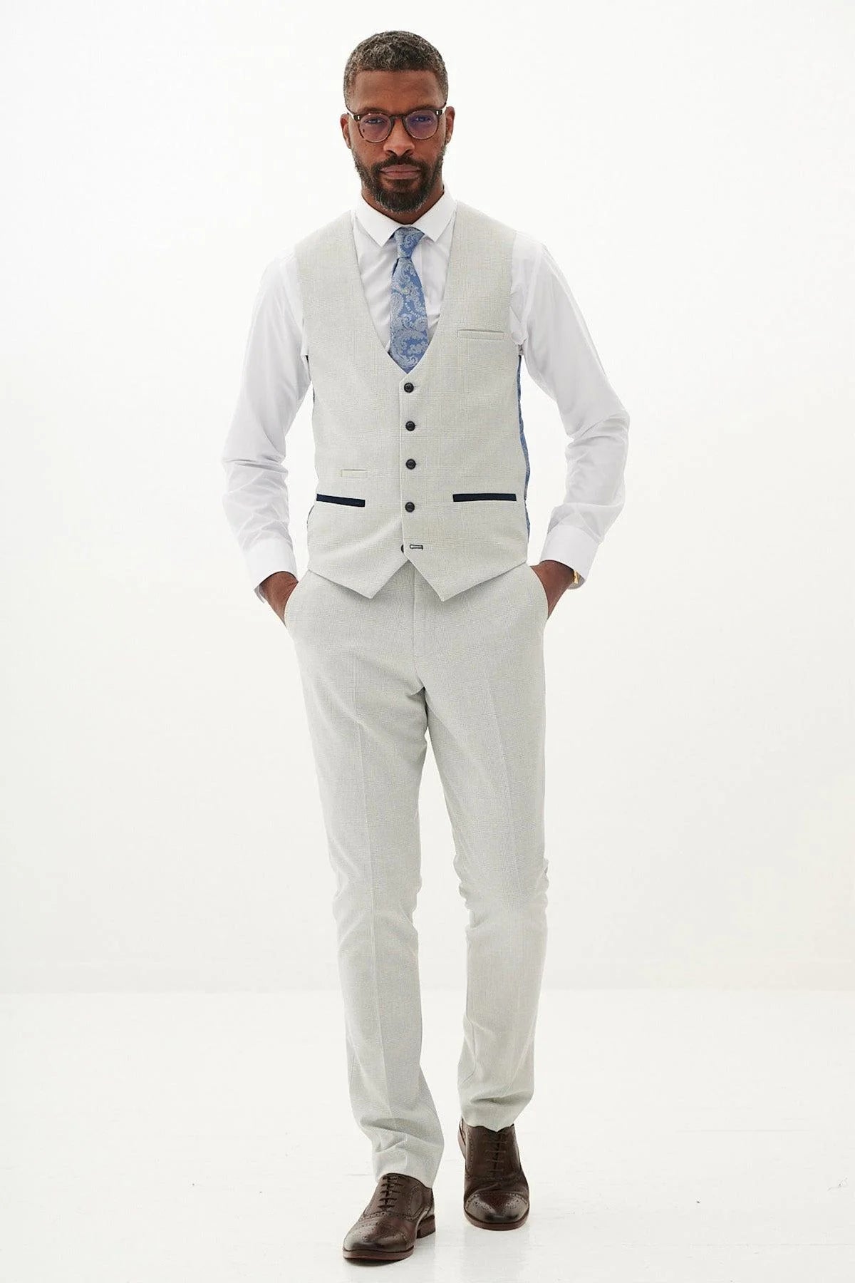 Marc Darcy Bromley Single Breasted Waistcoat - Stone Check
