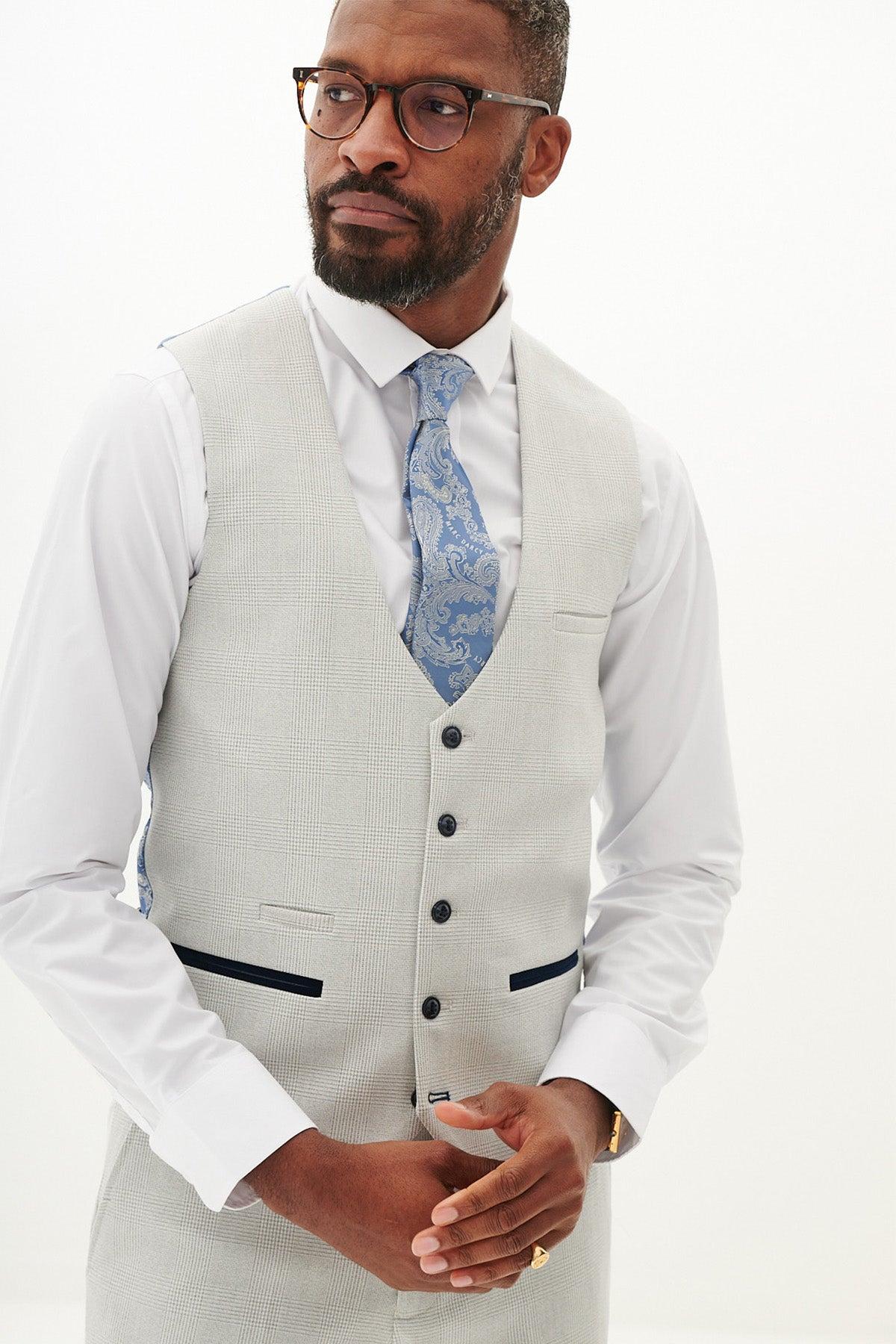 Marc Darcy Bromley Single Breasted Waistcoat - Stone Check