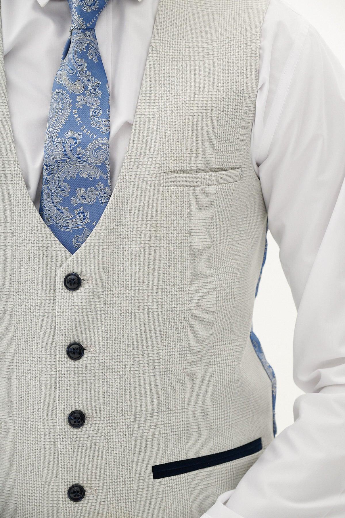 Marc Darcy Bromley Single Breasted Waistcoat - Stone Check