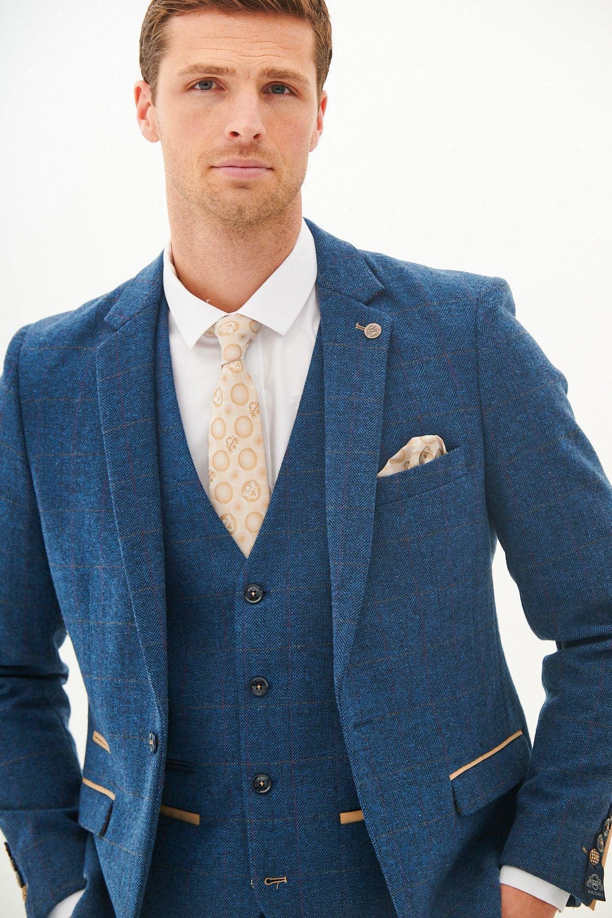 Marc Darcy Dion Tweed Check Blazer - Blue