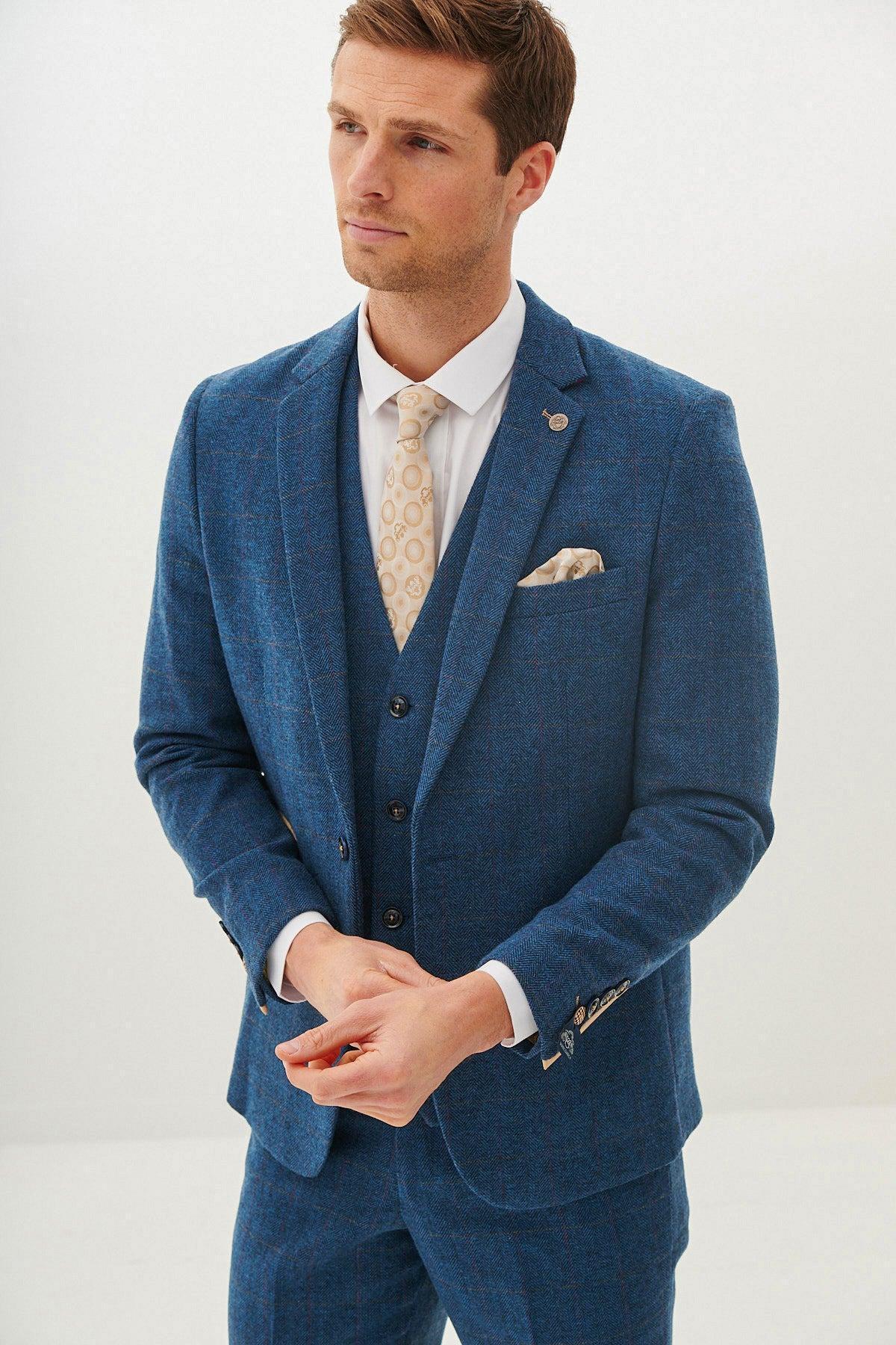 Marc Darcy Dion Tweed Check Blazer - Blue
