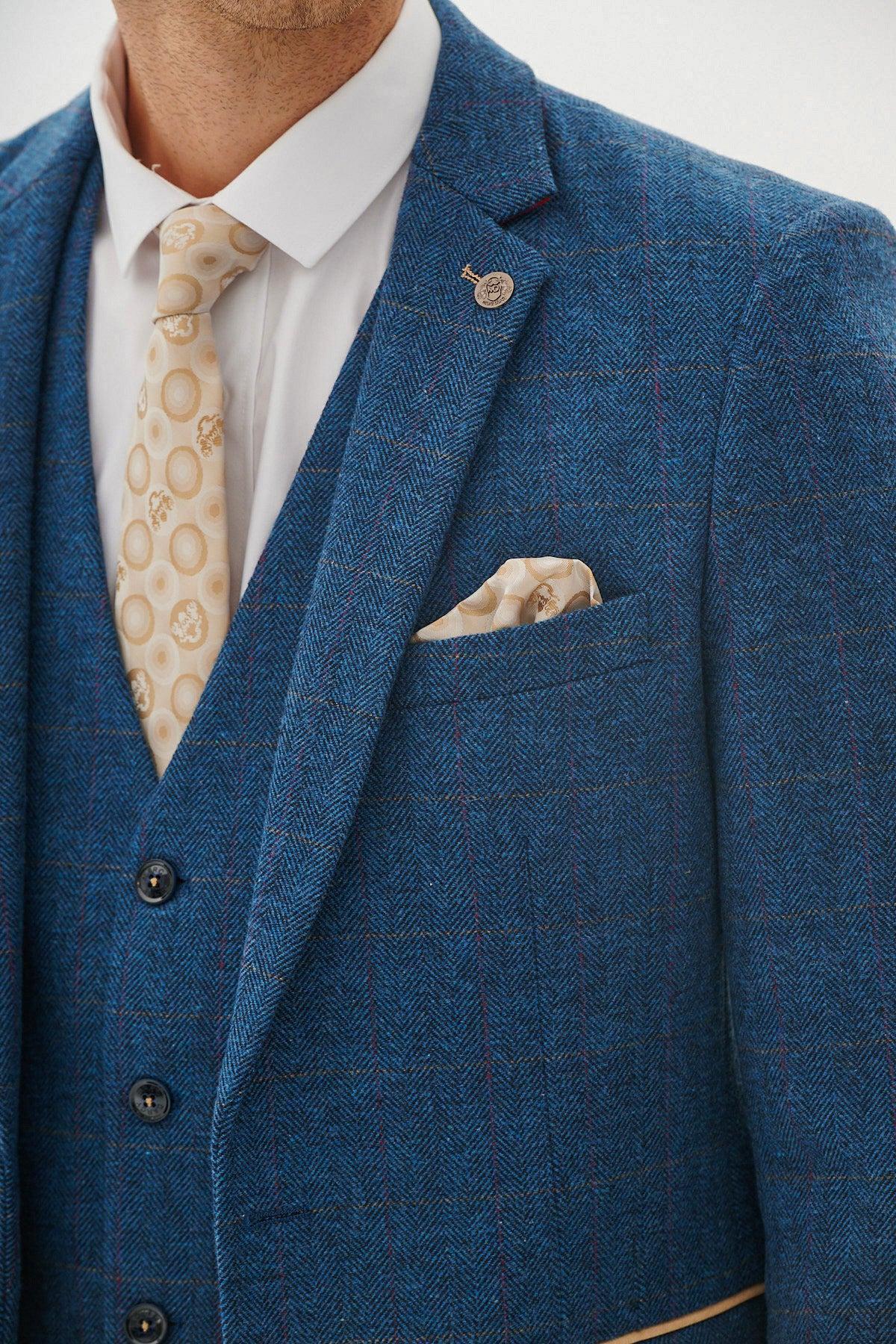 Marc Darcy Dion Tweed Check Blazer - Blue