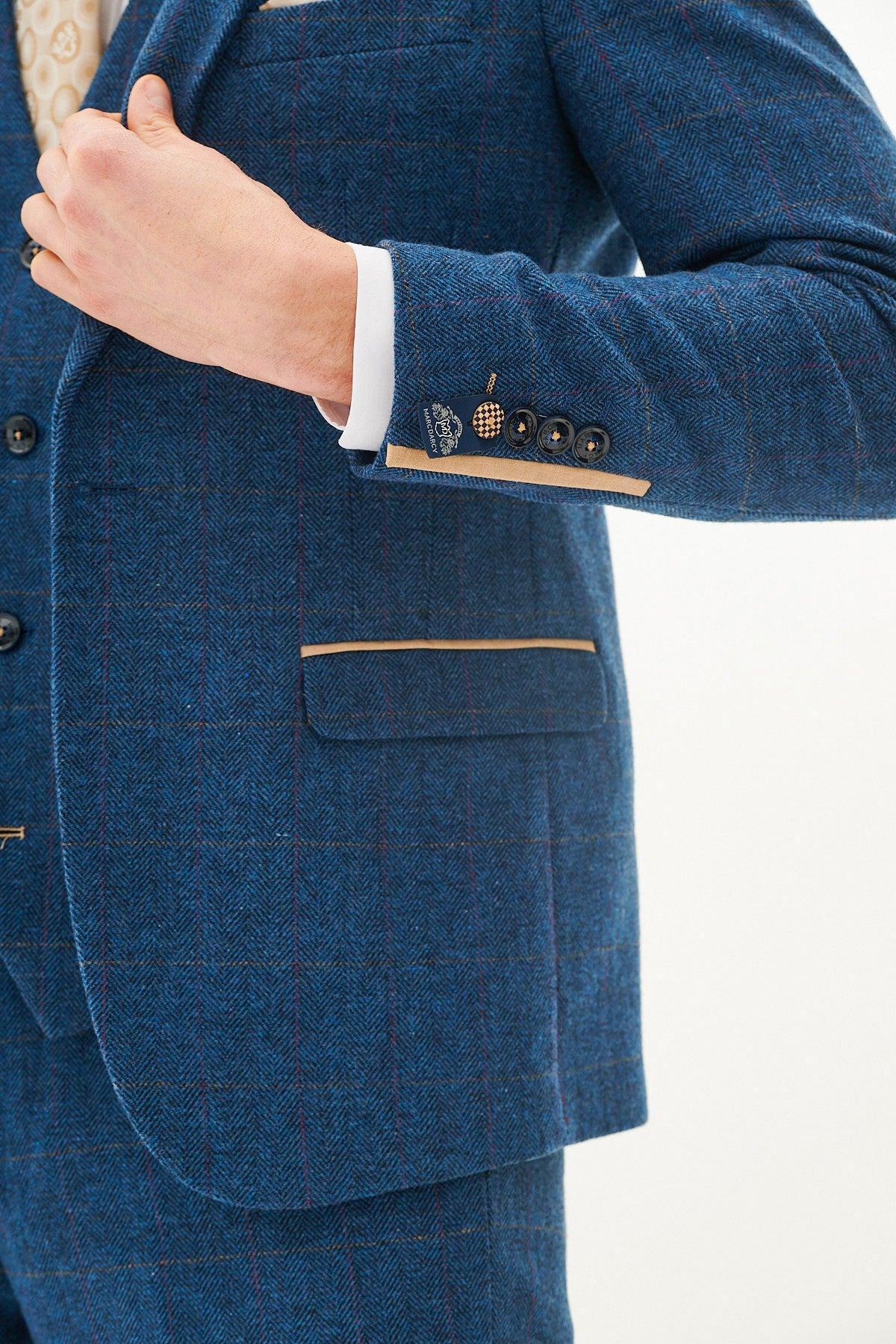 Marc Darcy Dion Tweed Check Blazer - Blue