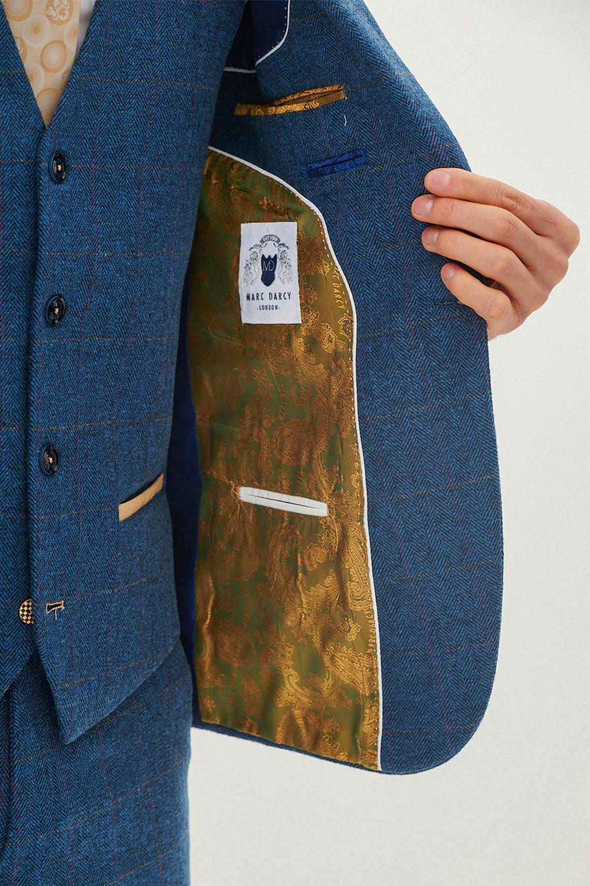 Marc Darcy Dion Tweed Check Blazer - Blue