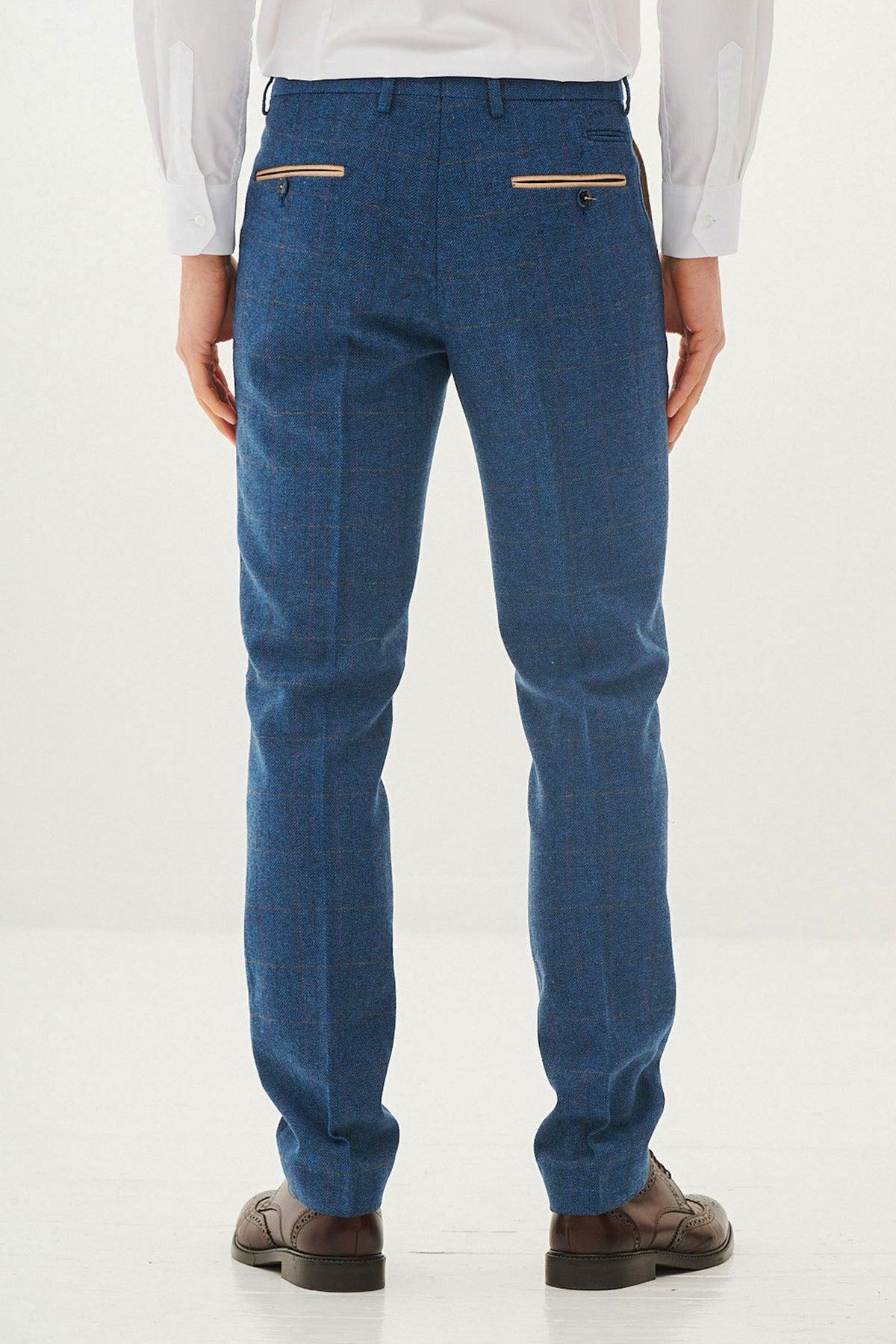 Marc Darcy Dion Trouser - Blue Tweed Check