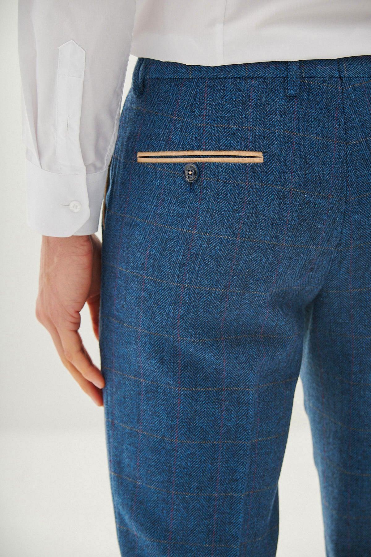 Marc Darcy Dion Trouser - Blue Tweed Check