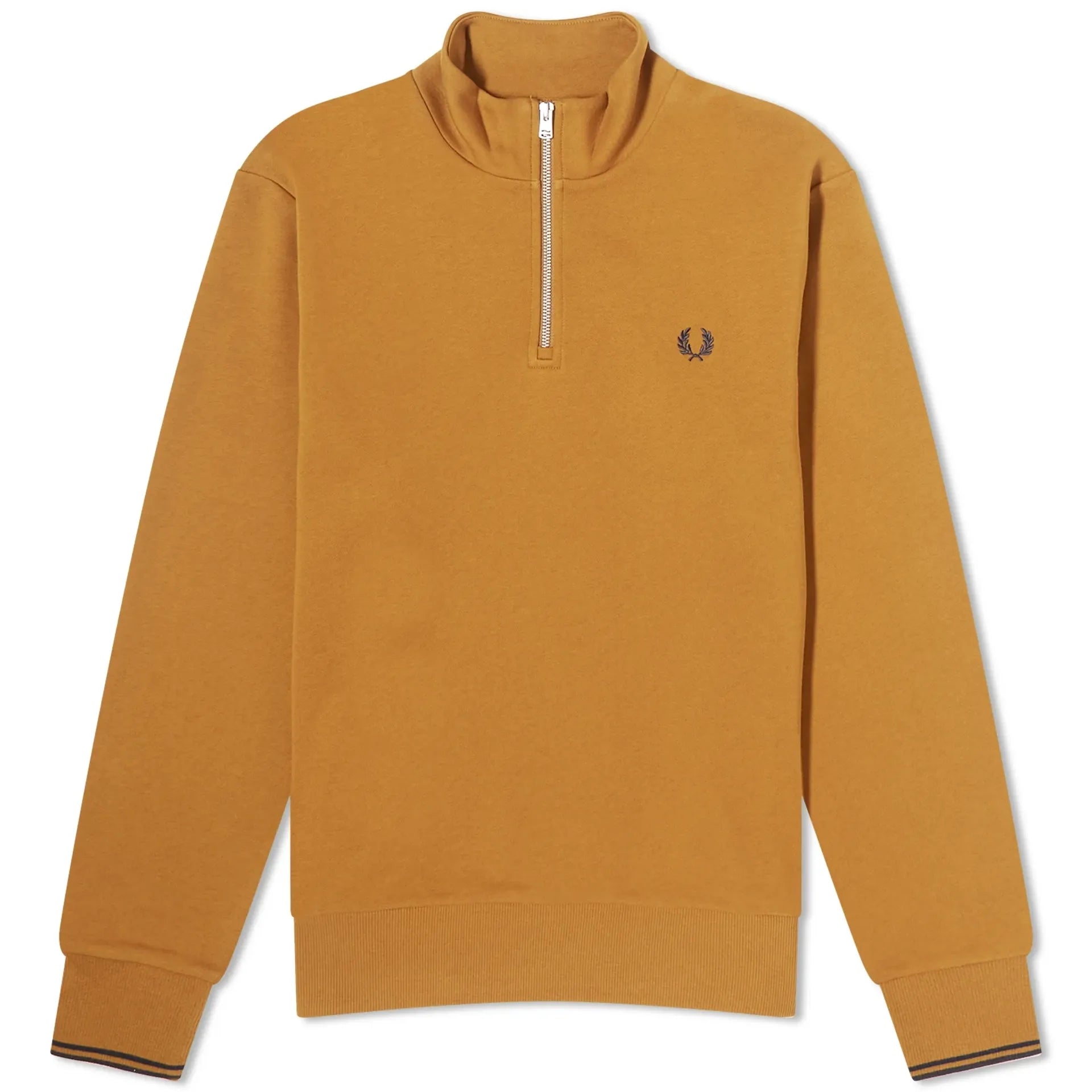 Fred Perry M3574 Half Zip Sweatshirt 80C - Dark Caramel/Dusk Blue/Night Green