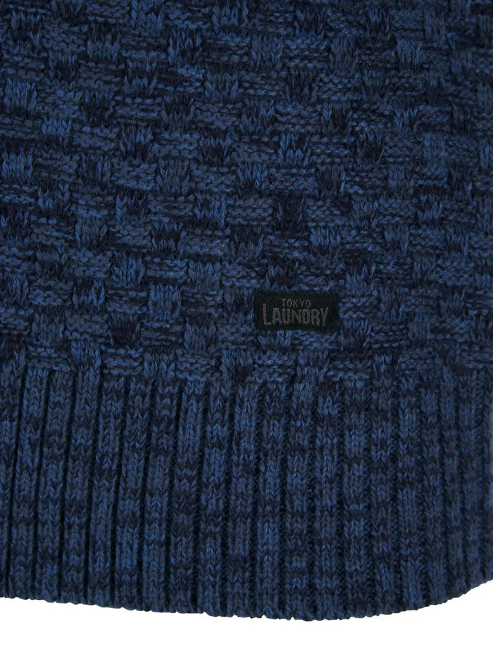 Tokyo Laundry Brendean Chunky Basket Stitch Knit Jumper - Denim Twist
