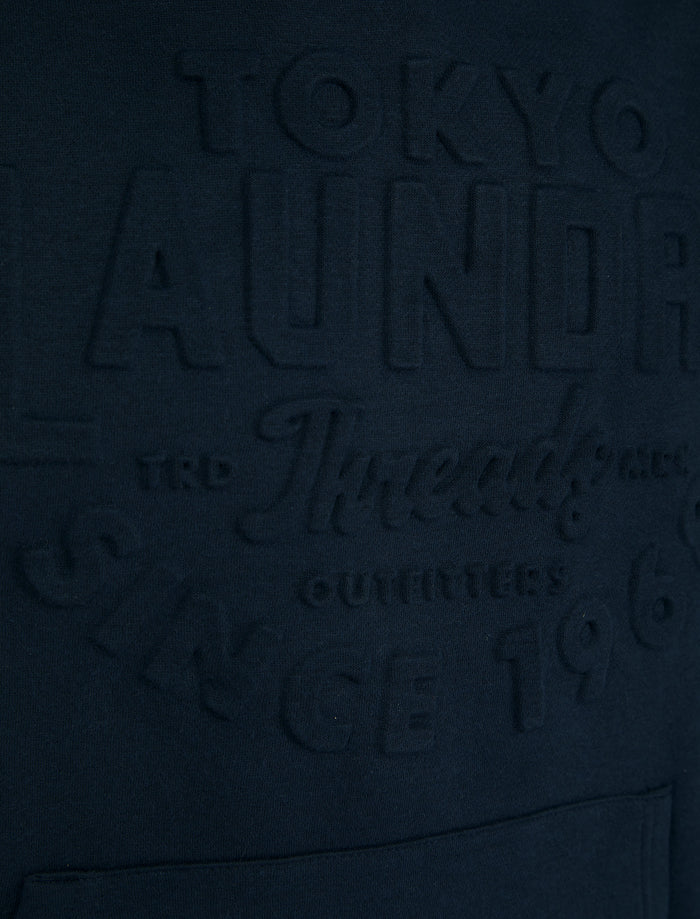 Tokyo Laundry Tides Embossed Motif Brushback Fleece Pullover Hoodie - Sky Captain Navy