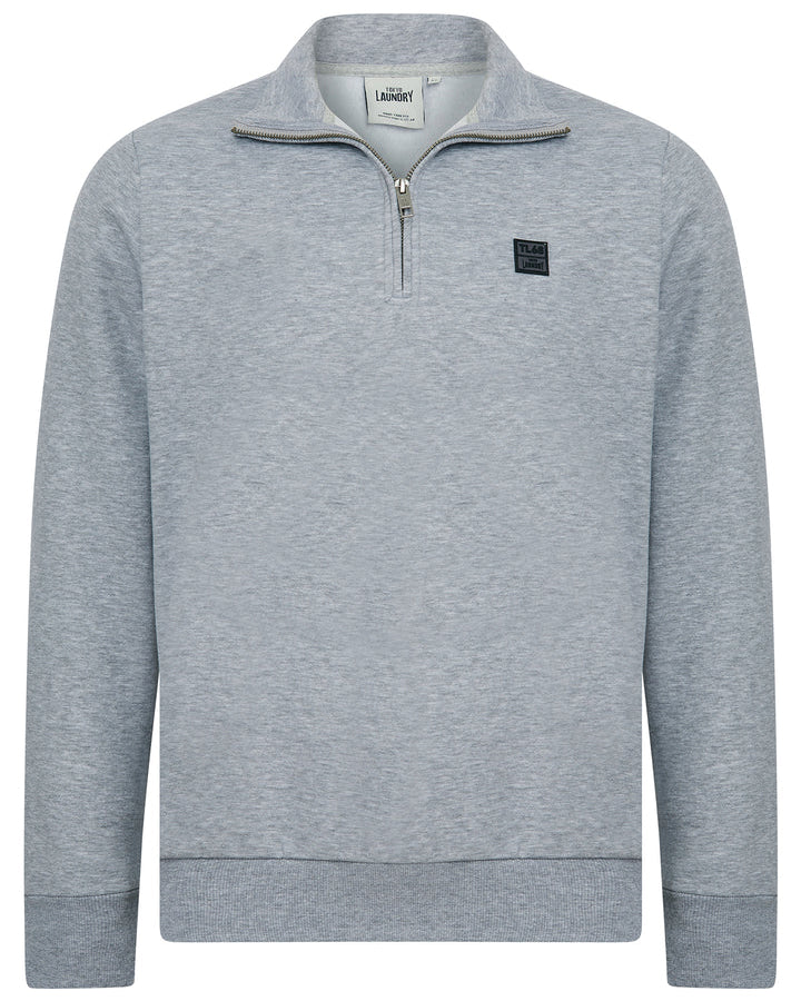 Tokyo Laundry Diageo Quarter Zip Funnel Neck Pullover Sweatshirt - Light Grey Marl