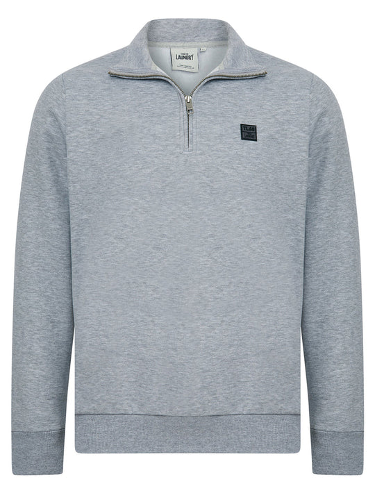 Tokyo Laundry Diageo Quarter Zip Funnel Neck Pullover Sweatshirt - Light Grey Marl