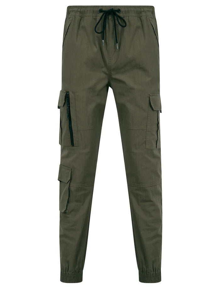 Tokyo Laundry Stretch Cotton Blend Elastic Waist Multi-Pocket Cargo Trousers - Crocodile