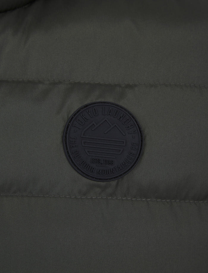 Tokyo Laundry Tamaki Quilted Hooded Puffer Gilet - Khaki