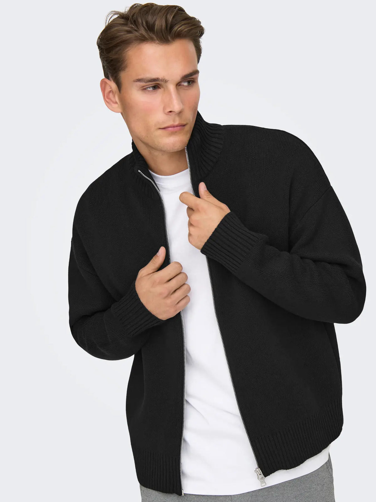 Only & Sons Blake DS High Neck Knitted Cardigan - Black