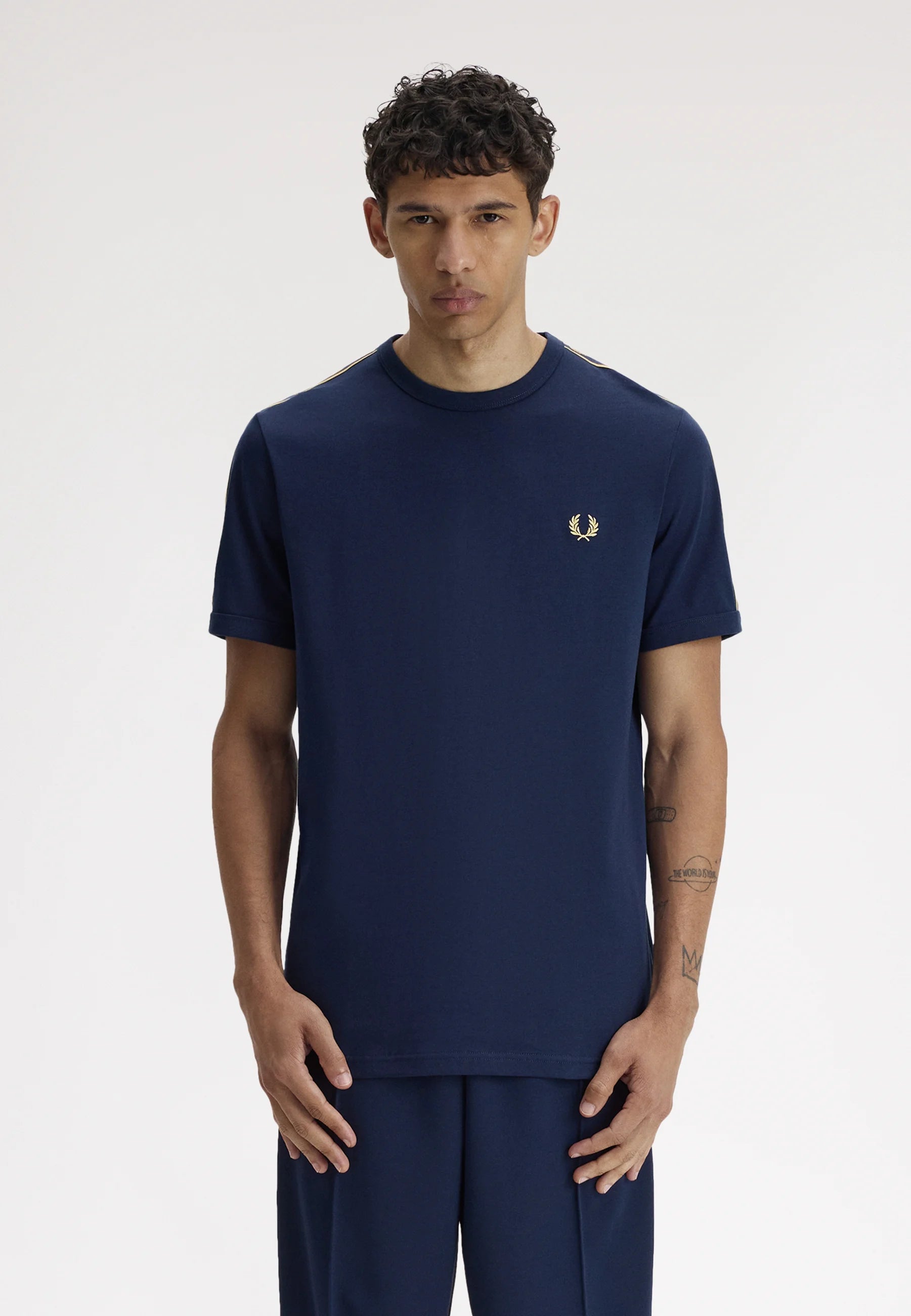 Fred Perry M4613 Contrast Tape Ringer T-Shirt 91A - Tennis Ball/Champagne