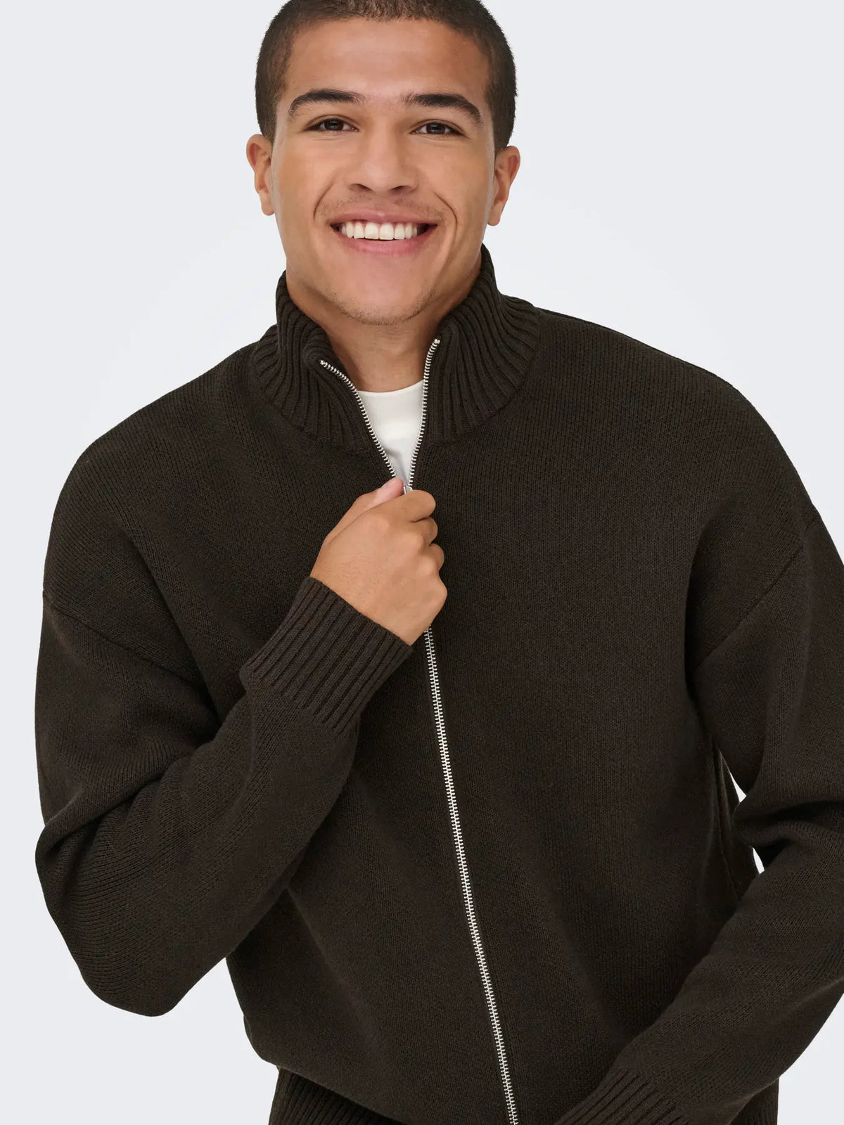 Only & Sons Blake DS High Neck Knitted Cardigan - Coffee Bean