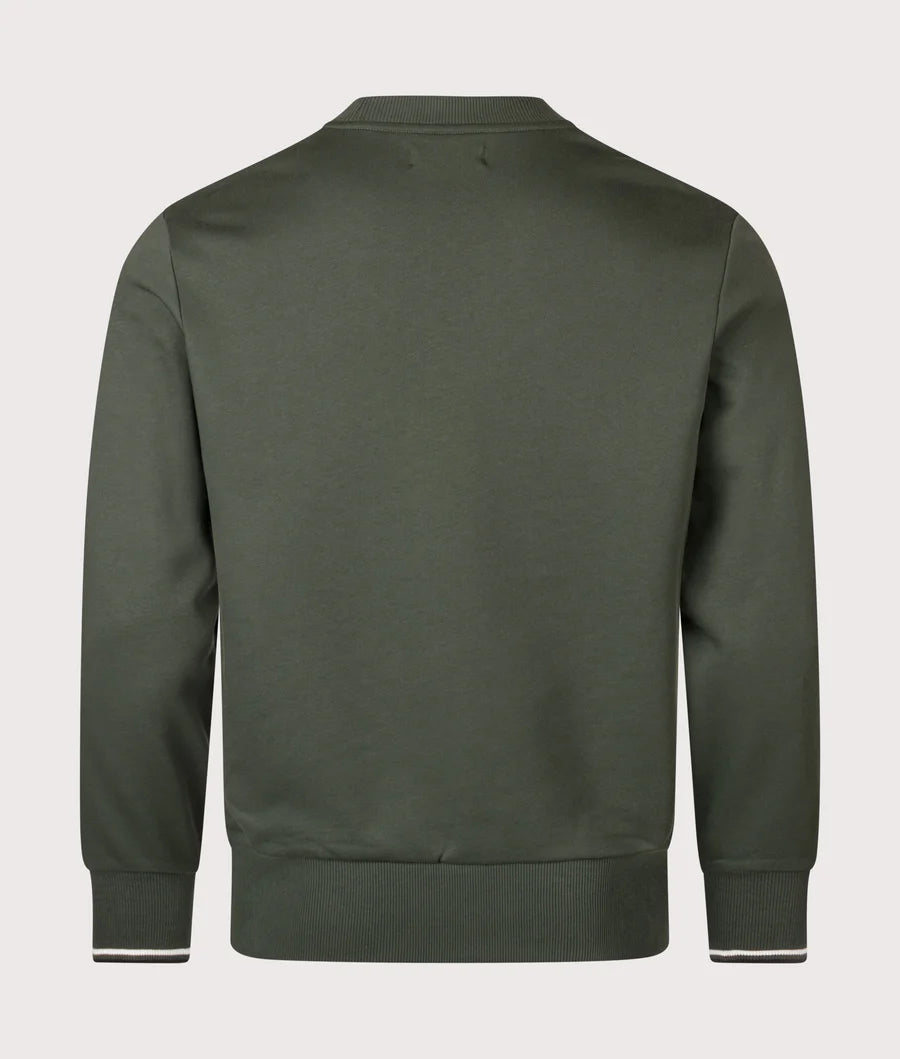 Fred Perry M7535 Crew Neck Sweatshirt - 53A Court Green/Snow White/Navy