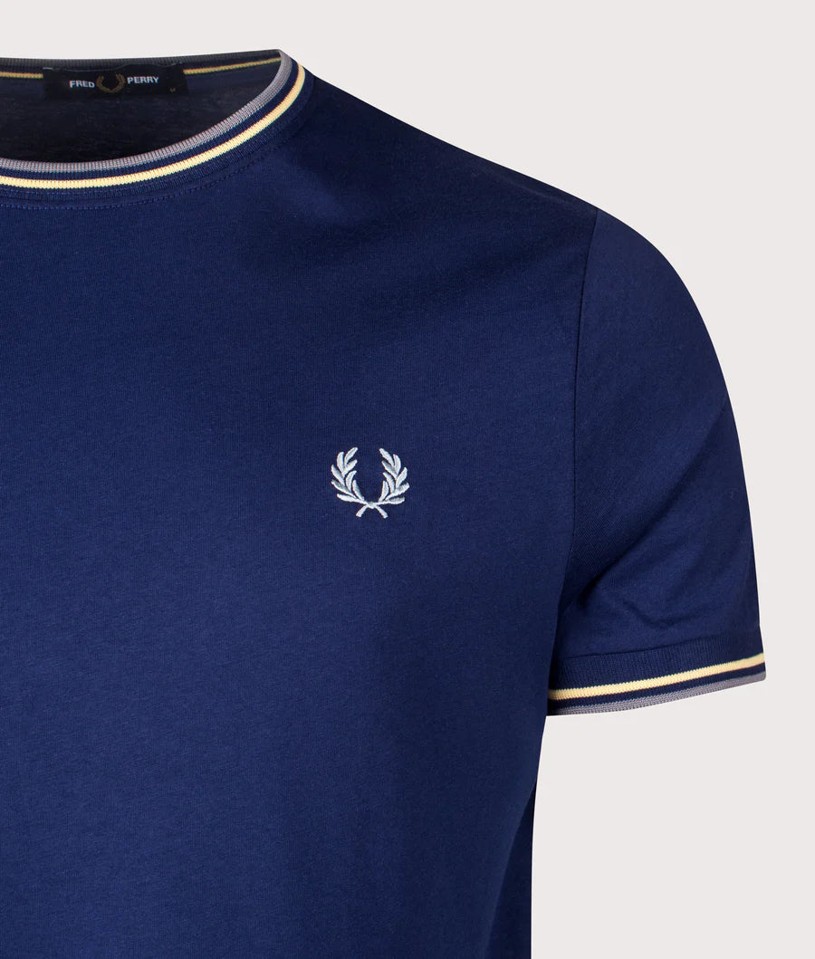 Fred Perry M1588V Twin Tipped T-Shirt - 48A French Navy/Champions Gold/Stockport Blue