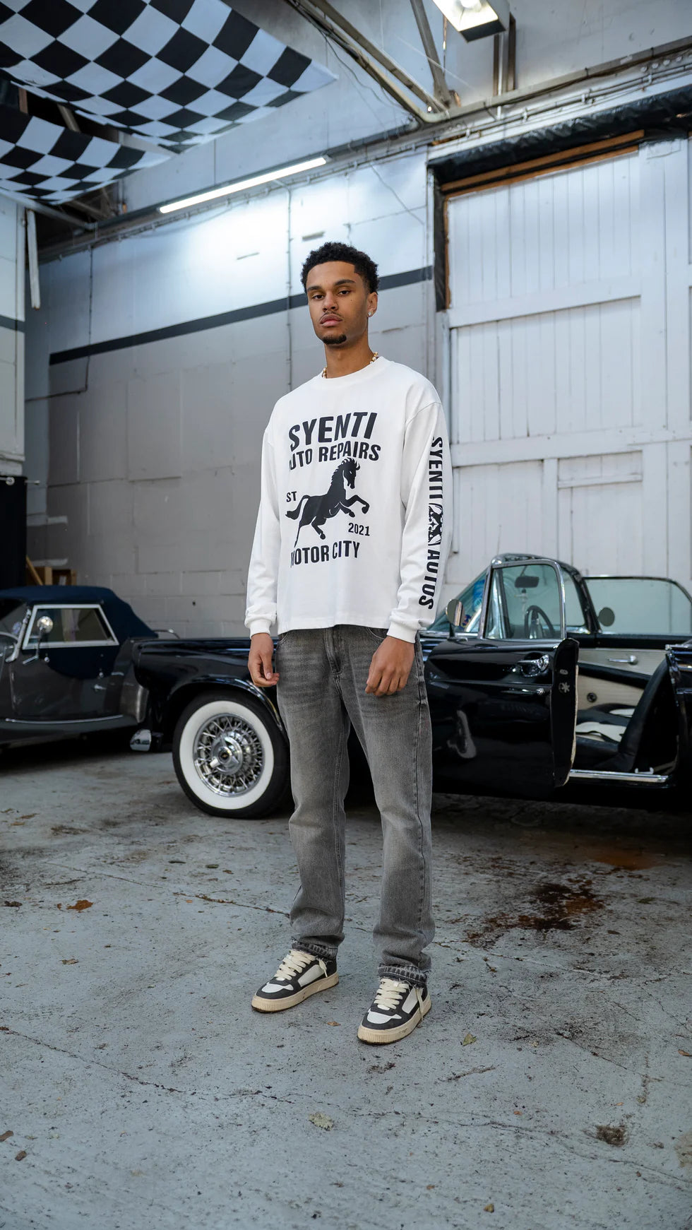 Syenti Motor City Long Sleeve T-Shirt Off White