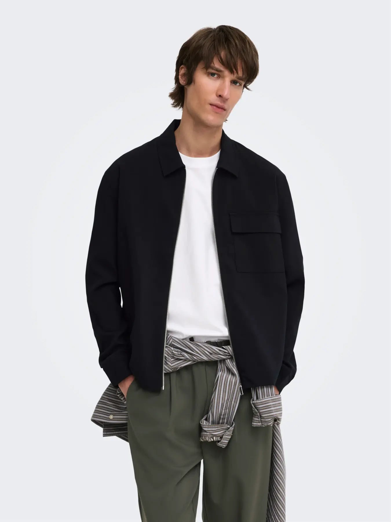 Only & Sons Regular Zip Overshirt - Jet Black