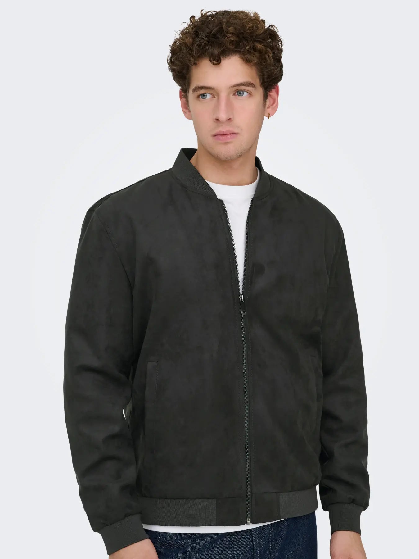 Only & Sons Lucas Fake Suede Bomber Jacket - Phantom