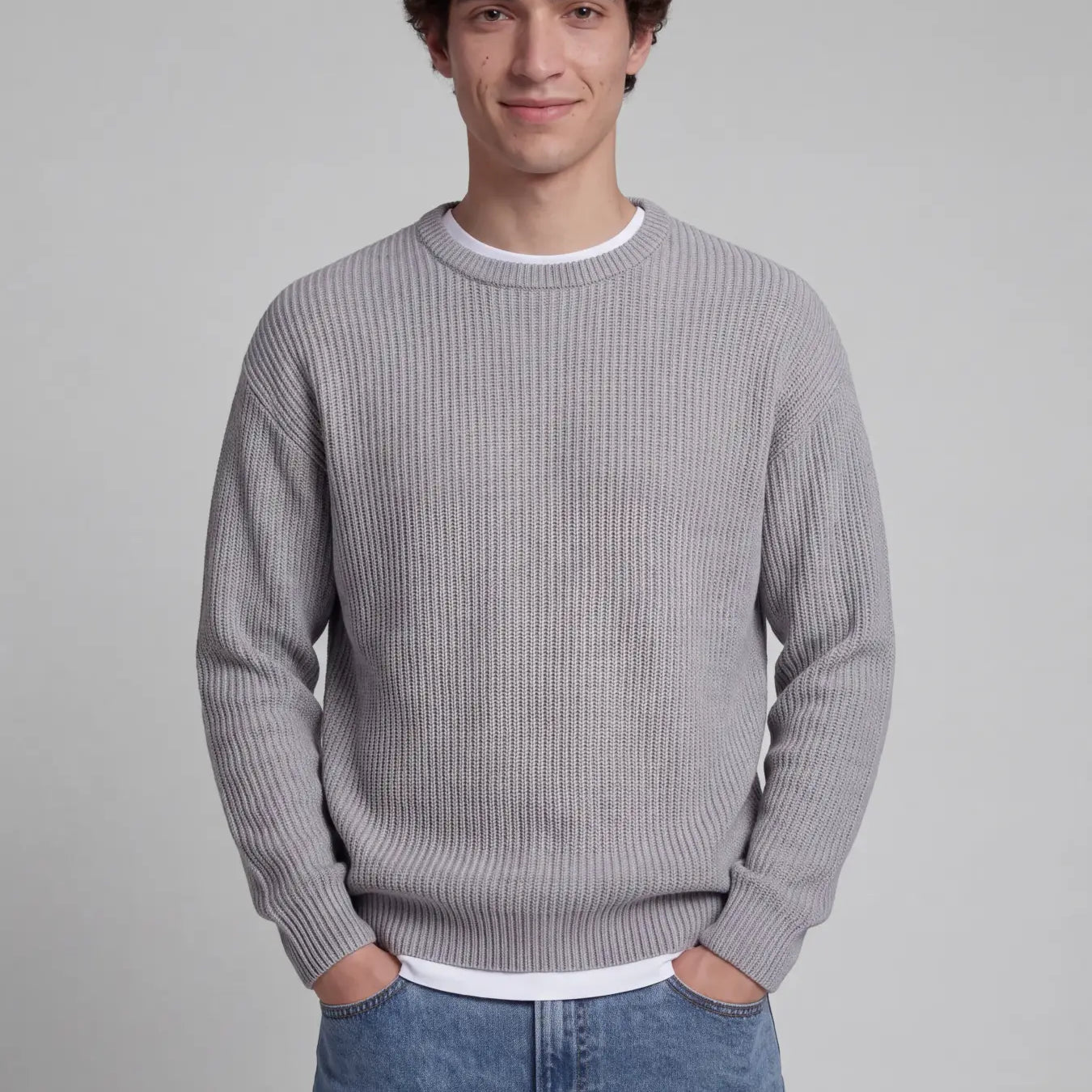 JJ Rebel Logan Knitted Crewneck - Light Grey Melange