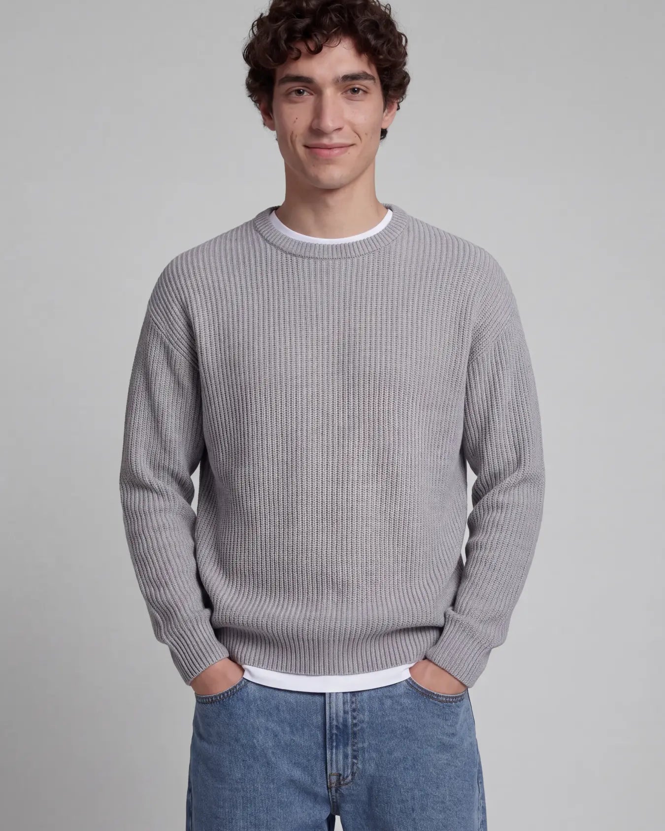 JJ Rebel Logan Knitted Crewneck - Light Grey Melange