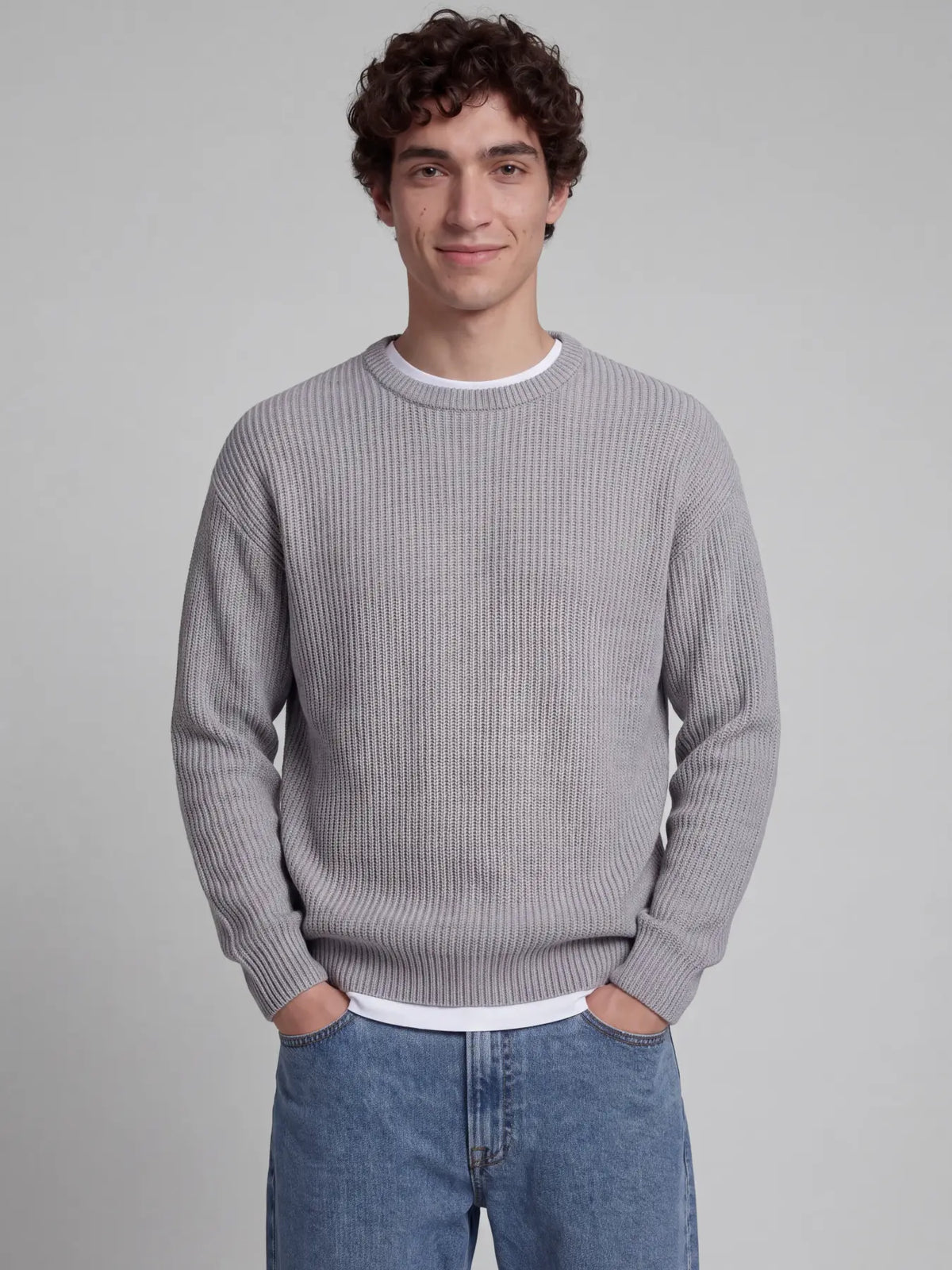 JJ Rebel Logan Knitted Crewneck - Light Grey Melange