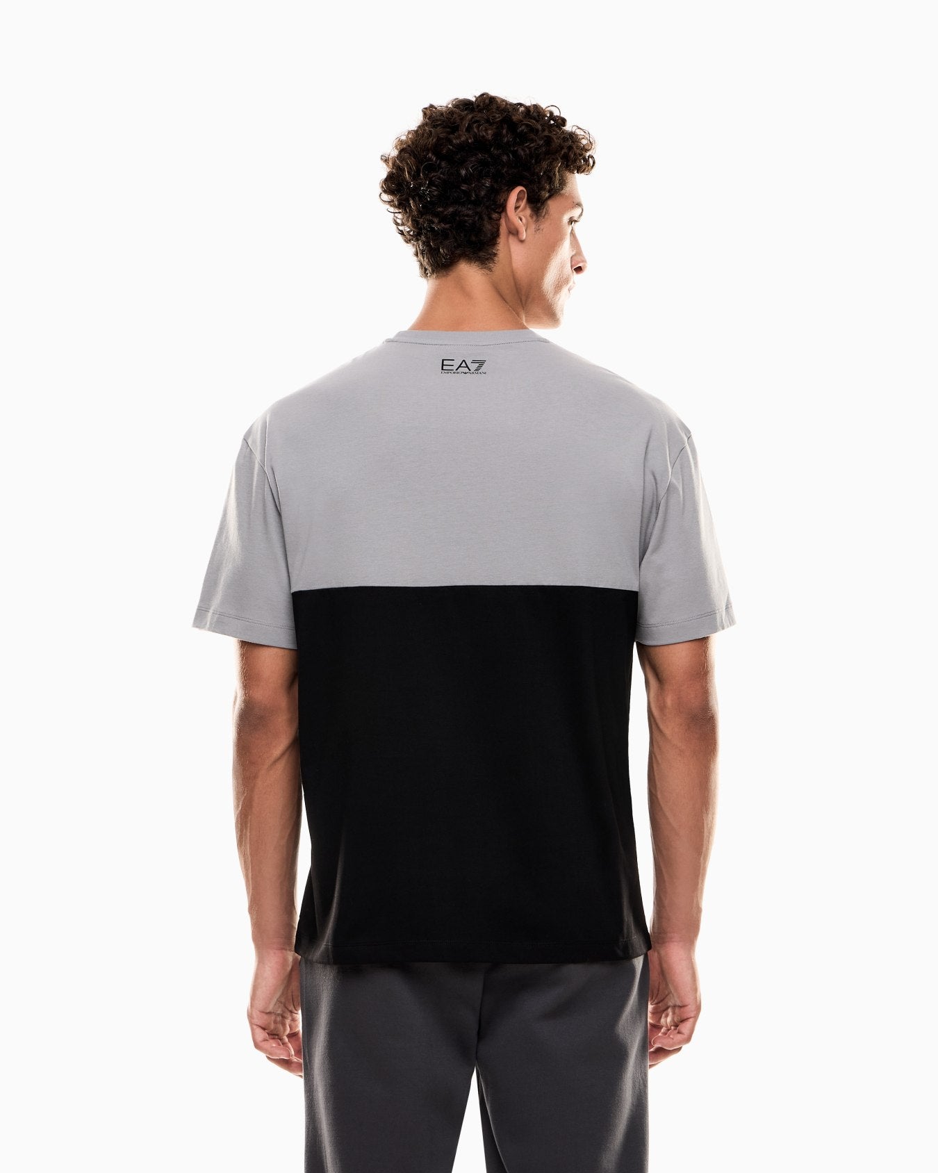 EA7 Emporio Armani 7M000935 Athletic Colour Block Cotton-Blend Crew-Neck T-Shirt - Grey
