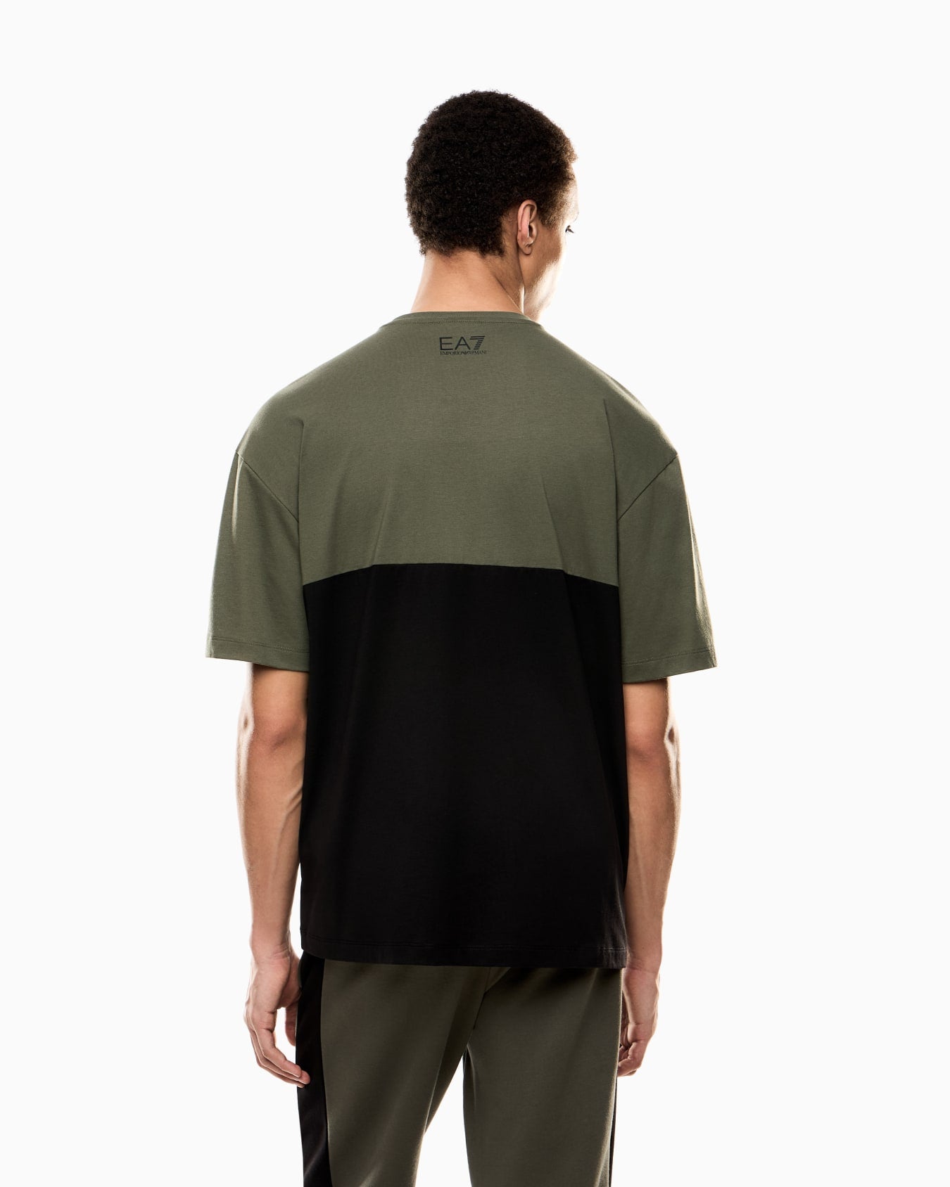 EA7 Emporio Armani 7M000935 Athletic Colour Block Cotton-Blend Crew-Neck T-Shirt - Green