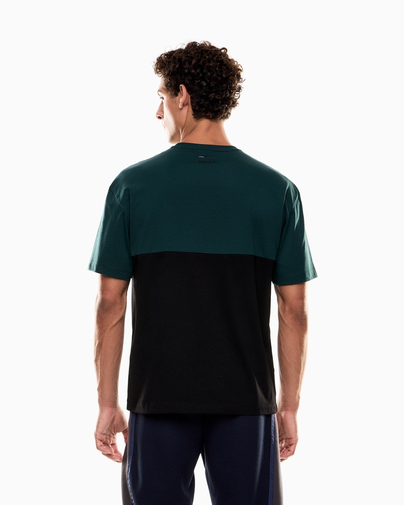 EA7 Emporio Armani 7M000935 Athletic Colour Block Cotton-Blend Crew-Neck T-Shirt - Pine Green